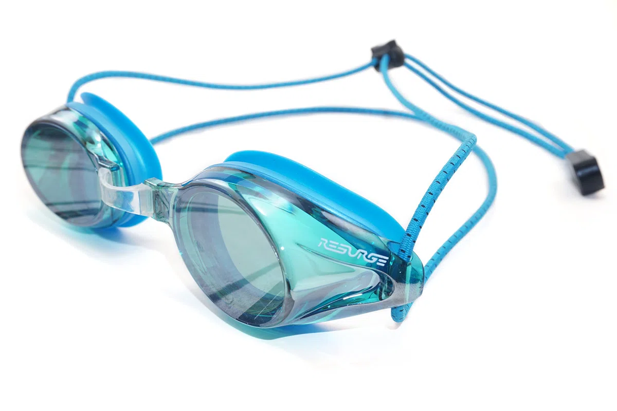 Occhialini da nuoto anti appannamento con cinghia elastica a regolazione rapida (specchio blu)