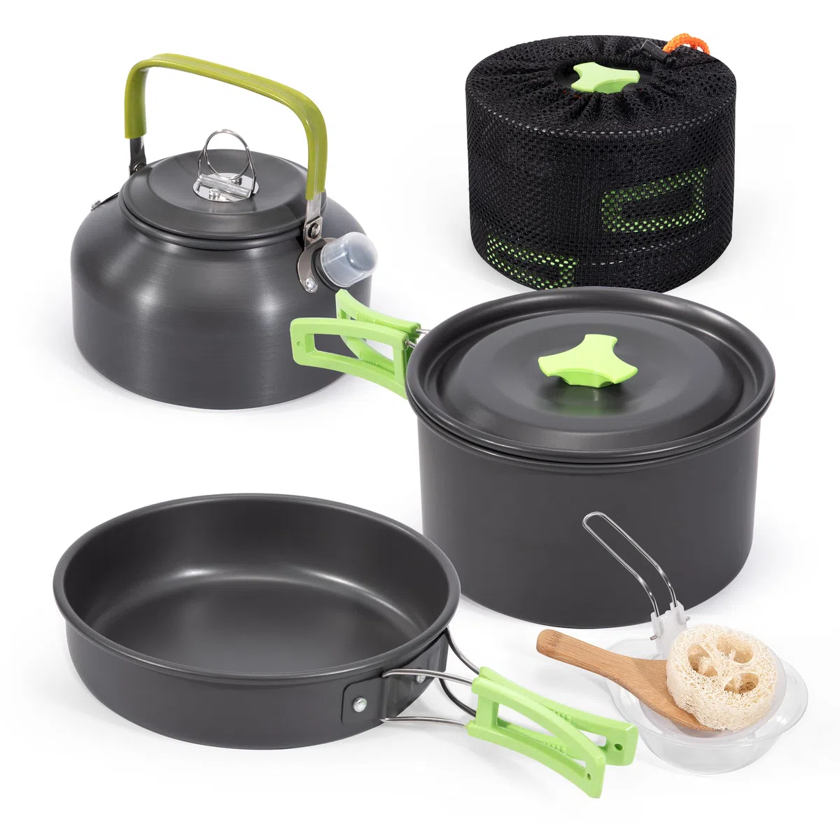 Set Pentole da Campeggio Alluminio Padella da Campeggio Portatile Padella e Ciotola per Campeggio per Picnic Escursioni