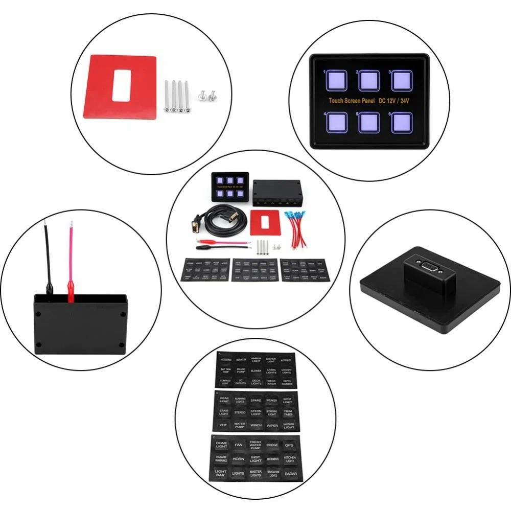 6 panel 12v 6 panel 12v Pannello di commutazione touch screen 12V/24V, scatola di pannello di controllo touch screen universale a 6 bande Pannello di commutazione LED per barca per auto adat