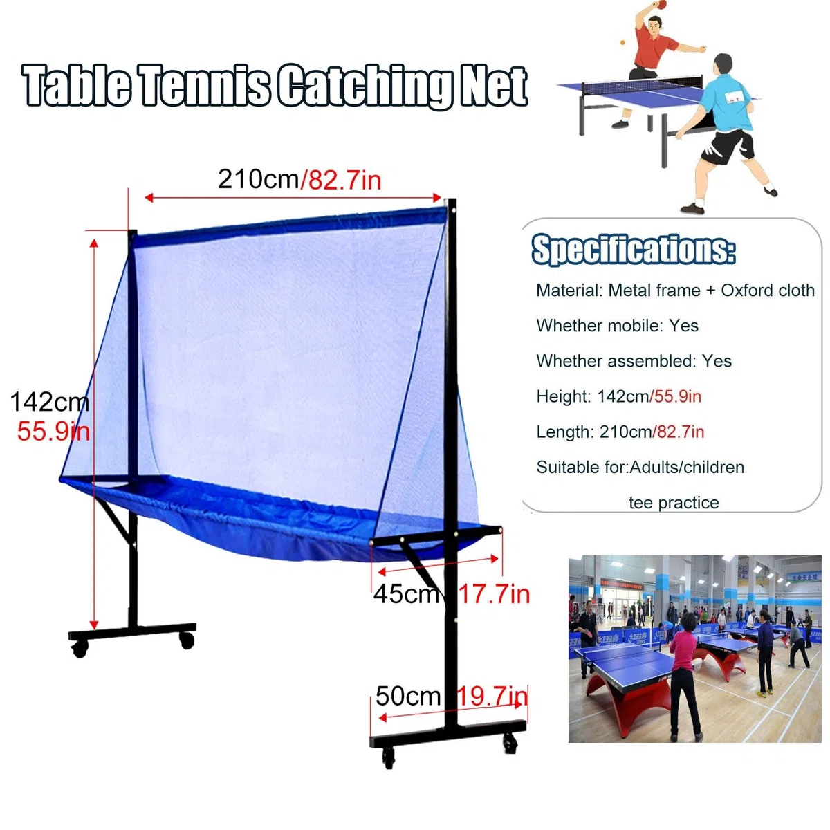 Rete da ping-pong rotolante, strumento di allenamento per adulti e bambini per esercizi con più palline, attrezzatura per la raccolta del riciclo di ping pong per la pratica di servizio all'aperto e p