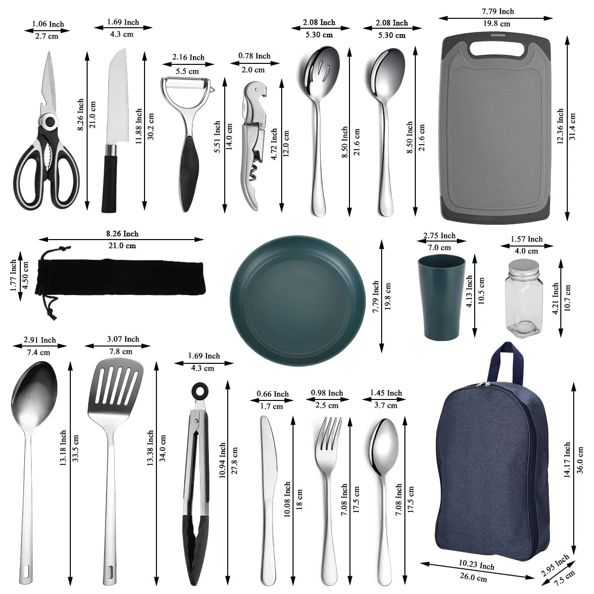 HOMQUEN Camping Essential Attrezzatura da tavola da Campeggio, Utensili da Cucina da Campeggio Camper Accessori da Campeggio, Escursioni all'aperto, Picnic, Barbecue Regali, Strumenti da Campeggio