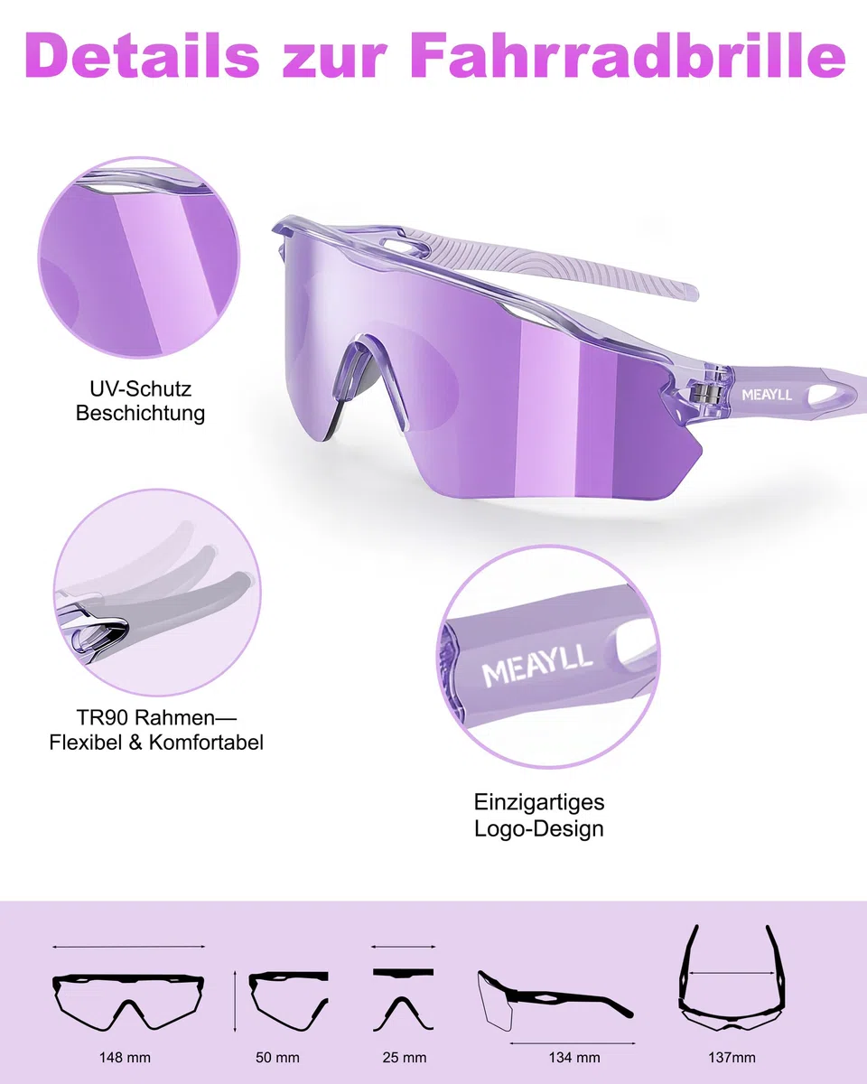 Occhiali Ciclismo Uomo Donna | Occhiali Sportivi UV400 per MTB e Bici da Corsa, Montatura TR90 Ultraleggera, Naselli e Aste Regolabili, Occhiali da Sole per Running, Ciclismo e Sport Outdoor