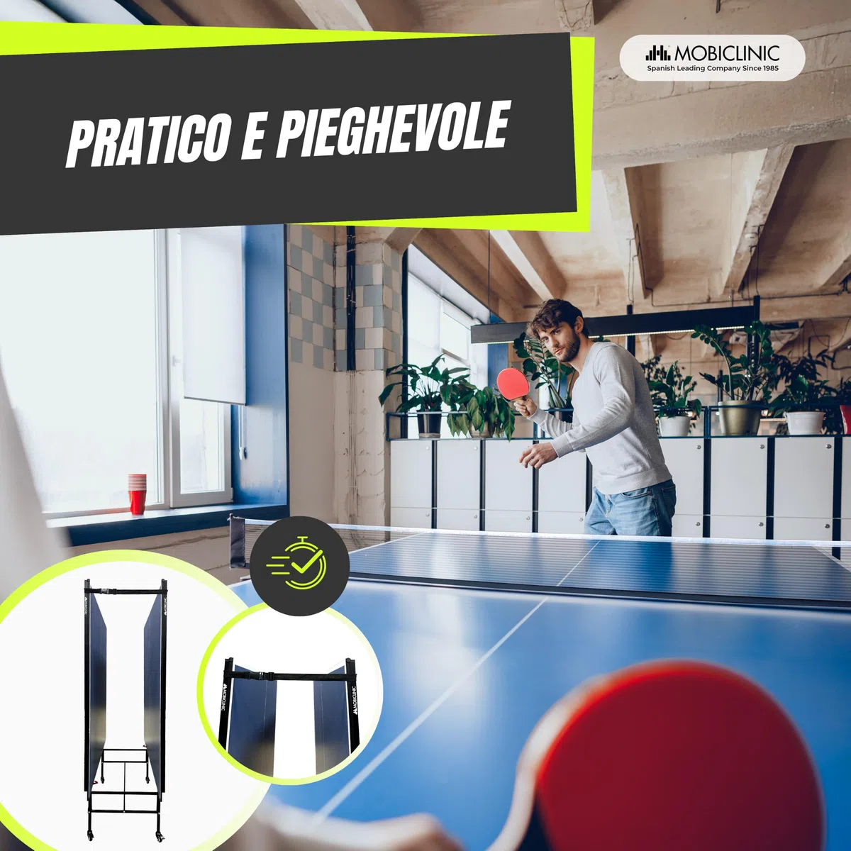 Mobiclinic®, Tavolo Da Ping-Pong Professionale Pieghevole, 274x152’5x76 cm, Include Rete e Custodia Protettiva, 2 Racchette, 3 Palline, Tokyo, Ruote Bloccabili a 360º, Maniglie Per il Trasporto