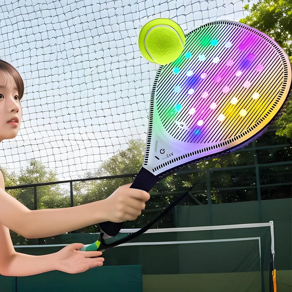 Racchetta da Tennis per Donne Set Di Pagaia Da Spiaggia Luminosa USB | Con 2 Palline Per Adulti E Bambini Per Sport All'Aperto E Allenamento Quotidiano