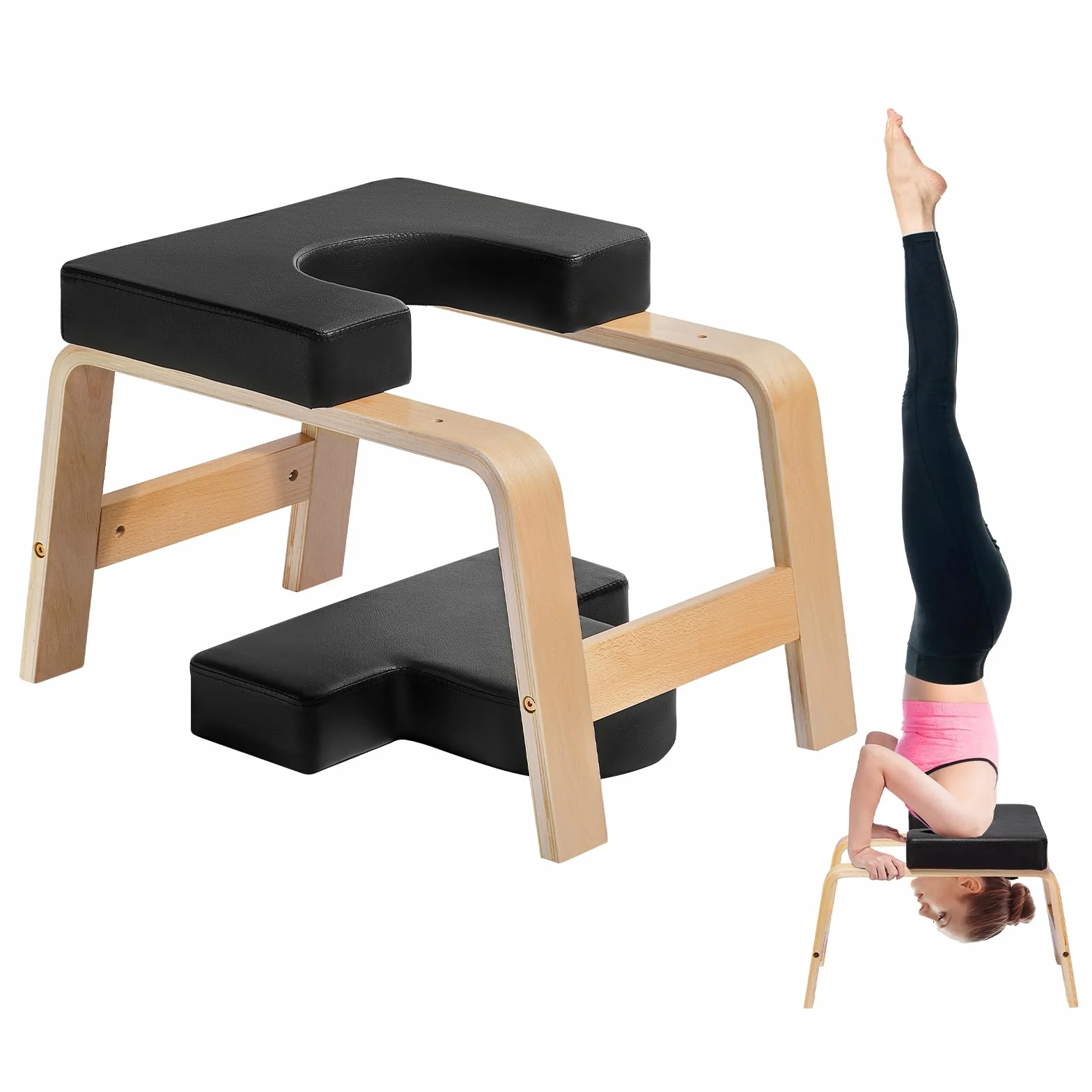 VEVOR Panca per Verticale Yoga Capacità di 136 kg Sedia da Yoga per Inversione per Palestra di Famiglia, Struttura in Legno, Cuscinetto in PU, per Allenamento di Forza Equilibrio, Allevia Fatica, Nero