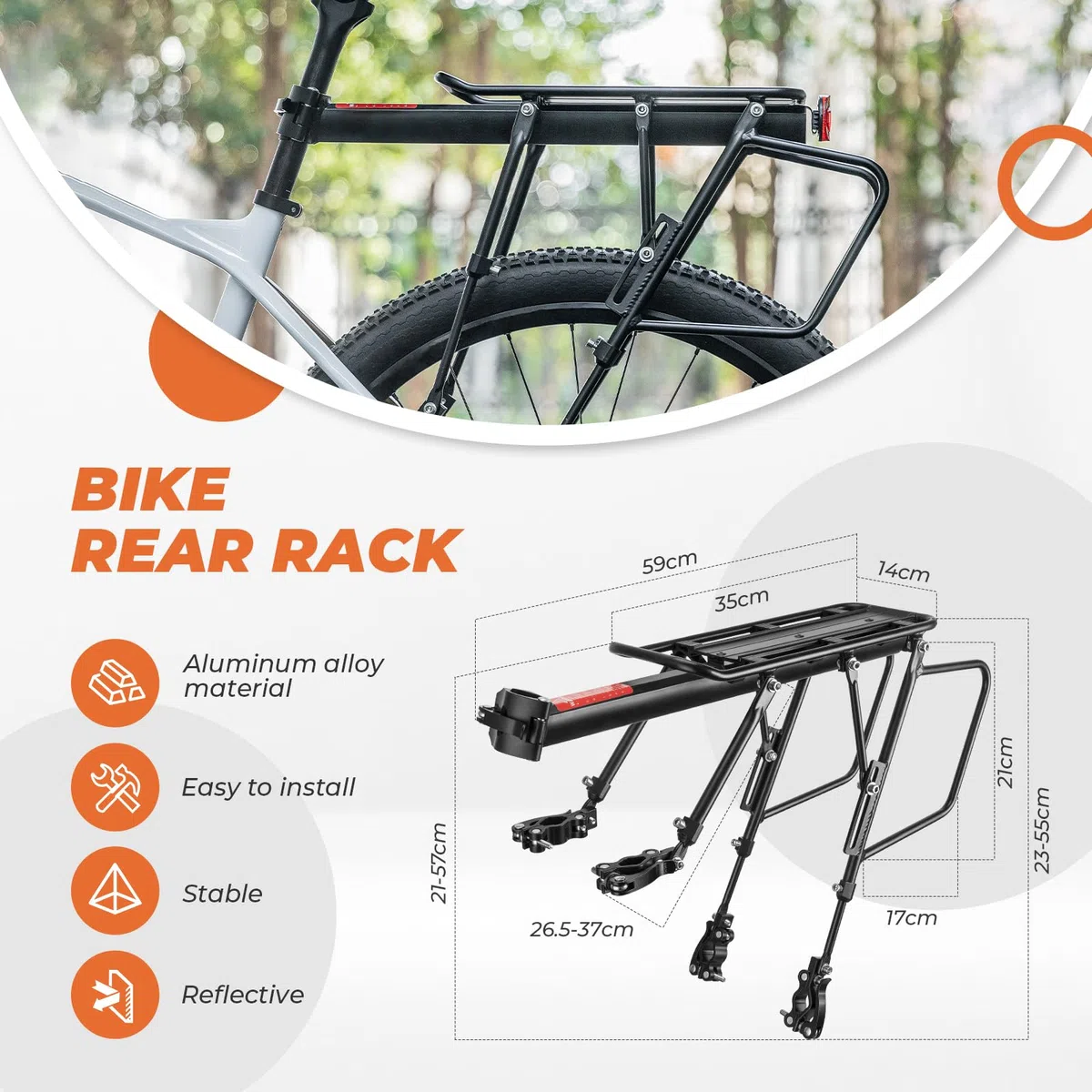 ROCKBROS Portapacchi Bici Lega di Alluminio, Portapacchi Bicicletta Posteriore Universle, Design a Sgancio Rapido, Supporto Regolabile per MTB, Carrier Rack con Riflettore, 24-29 Pollici