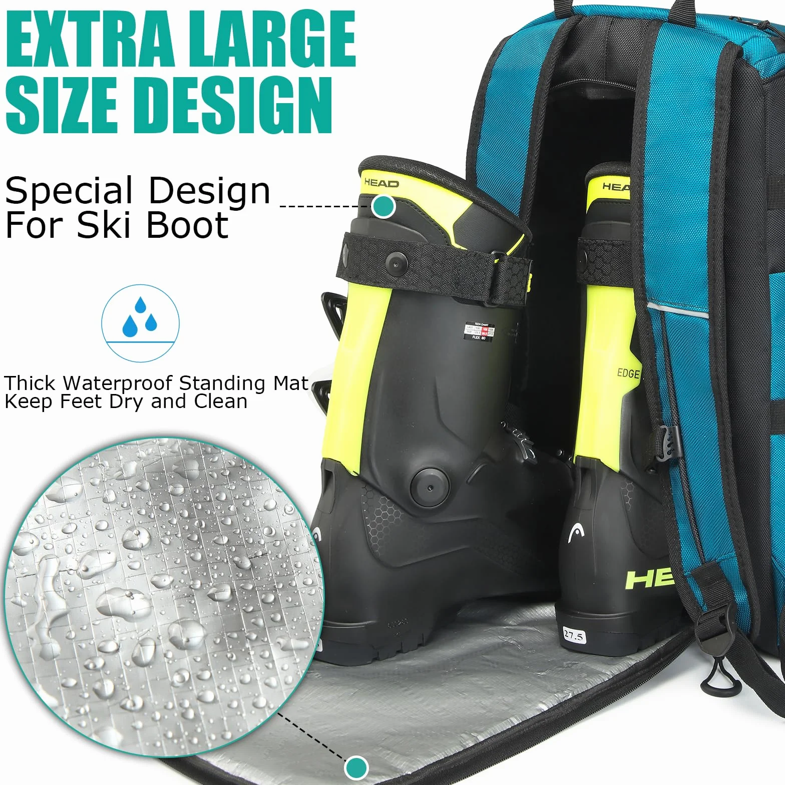 Borsa per scarponi da sci con scomparto per casco, zaino da sci in nylon, 50 l, con borsa per casco, borsa da sci per scarponi da sci, pattini in linea