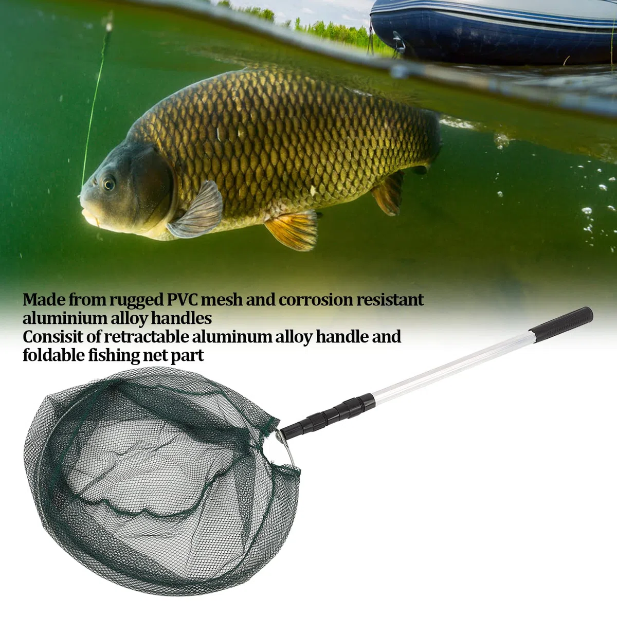 Rete da Pesca in Lega di Alluminio PVC, Guadino da Pesca Pieghevole, Guadino per Pesci con Manico Telescopico Lungo per il Rilascio a Cattura dei Pesci