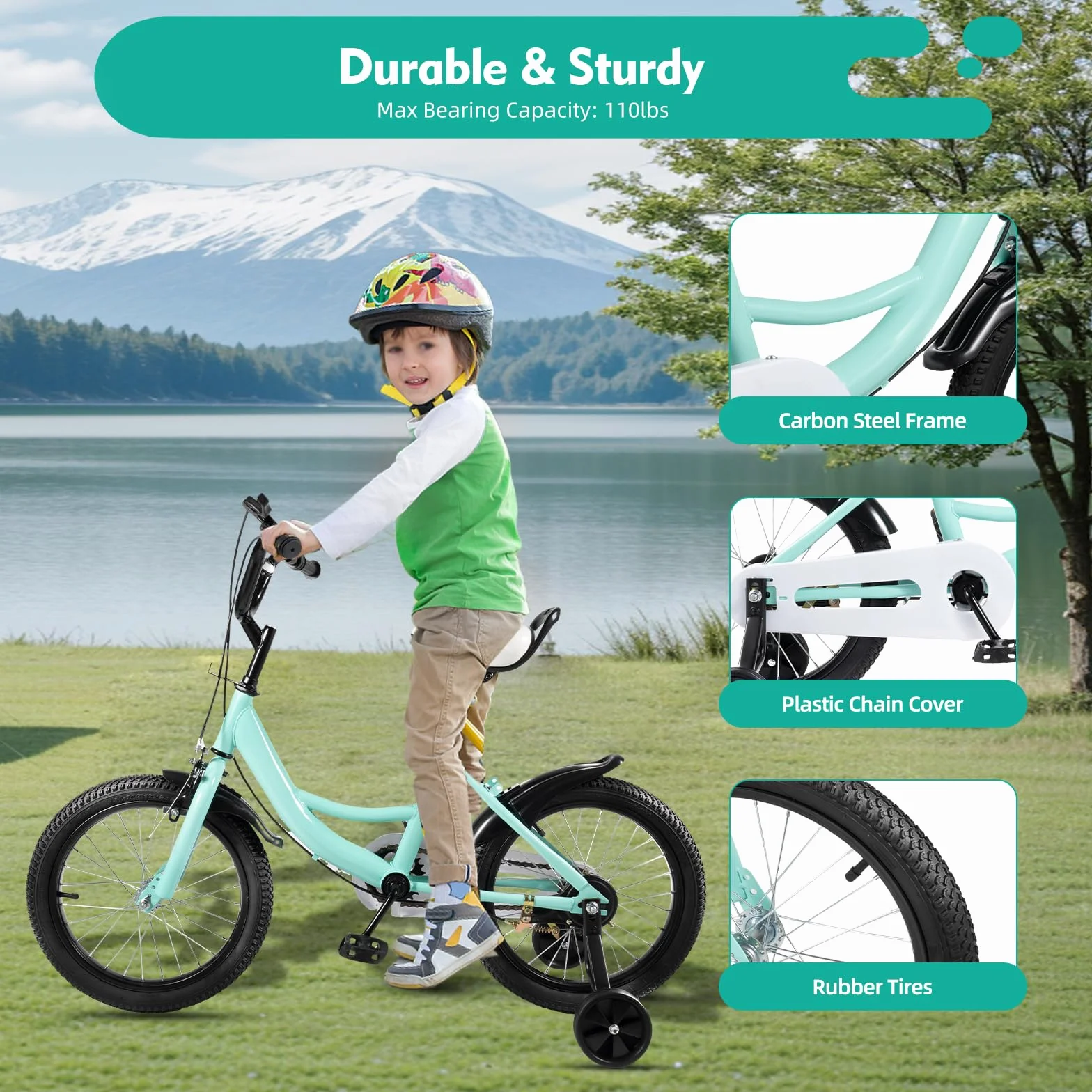 Bicicletta per bambini da 16 pollici, per bambini dai 5 agli 8 anni in su, con altezza corporea di 105 – 135 cm, regolabile in altezza, con ruote di supporto, bici da allenamento per sport e