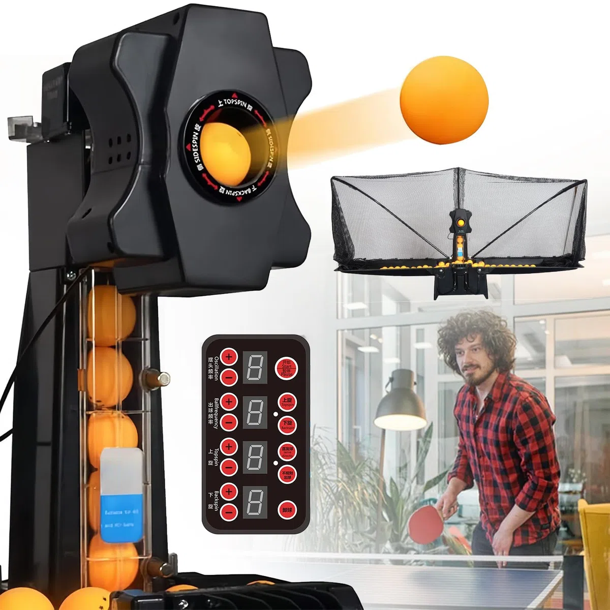 Robot da Ping Pong Professionale con Motore Silenzioso, Oscillazione Automatica, 9 Effetti Multipli e Riciclo Palline per Allenamento Quotidiano