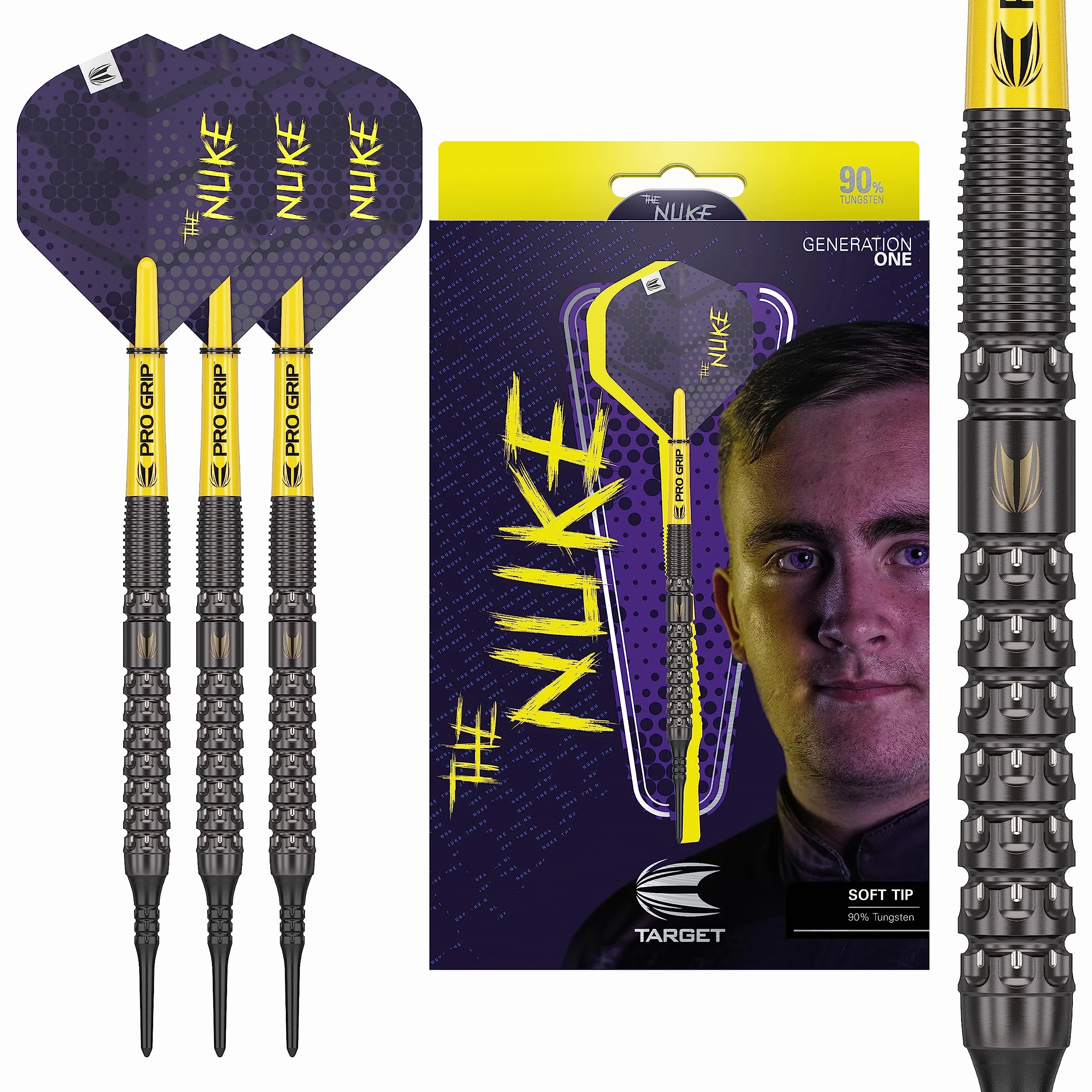 Target Darts Luke Littler Generazione 1 Freccette a Punta Morbida, Freccetta in Tungsteno al 90%, 19G | Set di Freccette a Punta in Pixel, Edizione Giocatore Set di Freccette Elettroniche a Punta