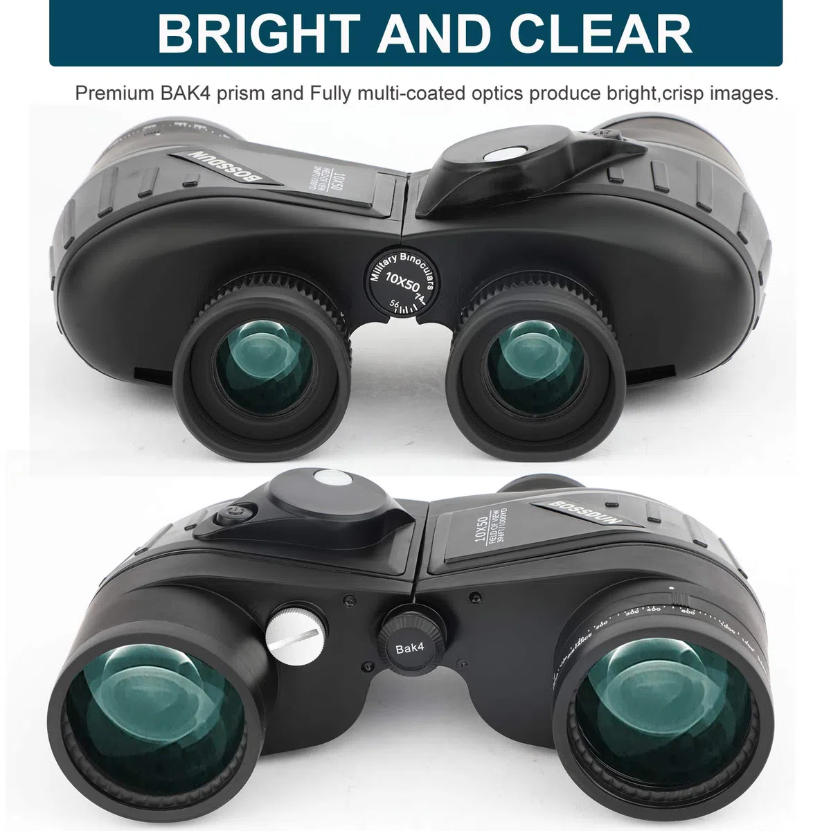 Binocolo Marino Mlitare Antiappannante Impermeabile 10x50, con Telemetro Interno e Bussola Obiettivo FMC con Prisma BAK4 per Navigazione, Canottaggio, Pesca,Sport Acquatici, Caccia