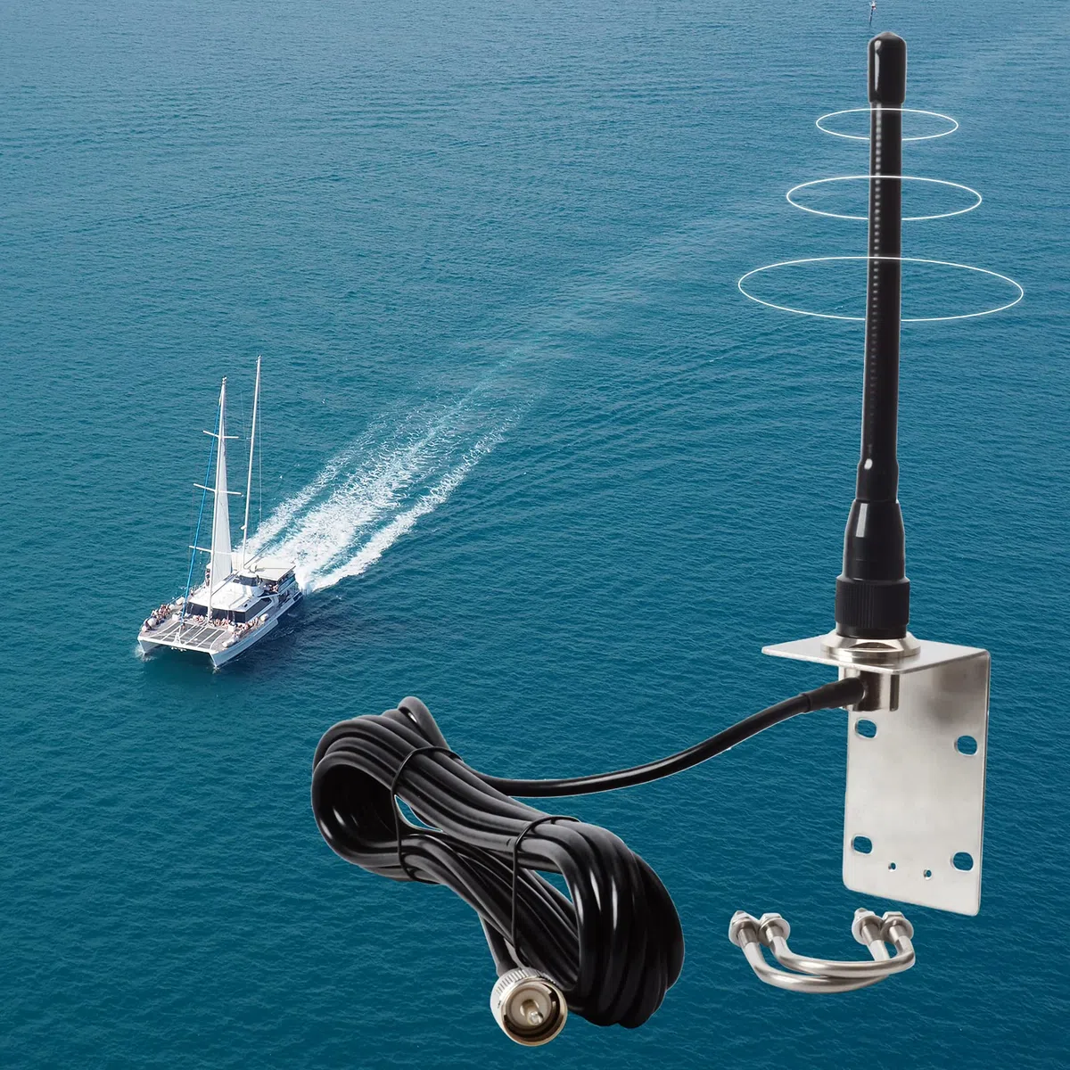 Antenna in gomma marina VHF Alimentatore coassiale RG58 5 metri (connettore PL-259) Antenna VHF con staffa a L, yacht, camion, camper, nave da crociera