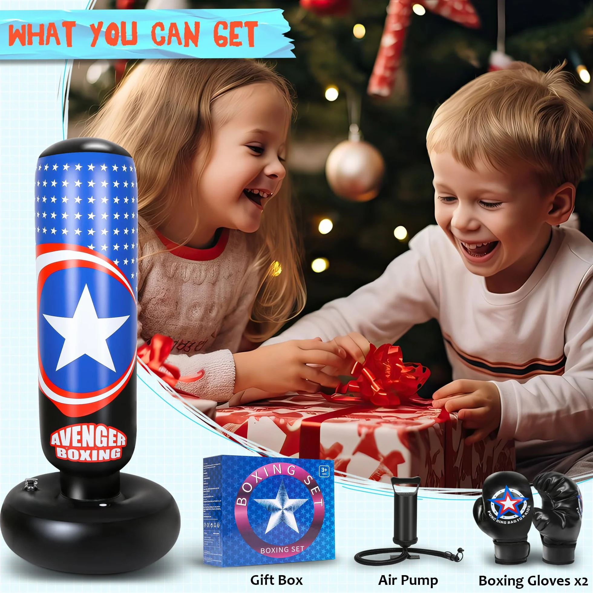Sacco da Boxe per Bambini, 168cm Pungiball Bambini con Guanti da Boxe e Pompa, Regalo per ragazzi e ragazze dai 3-14 anni, per praticare karate, taekwondo, MMA