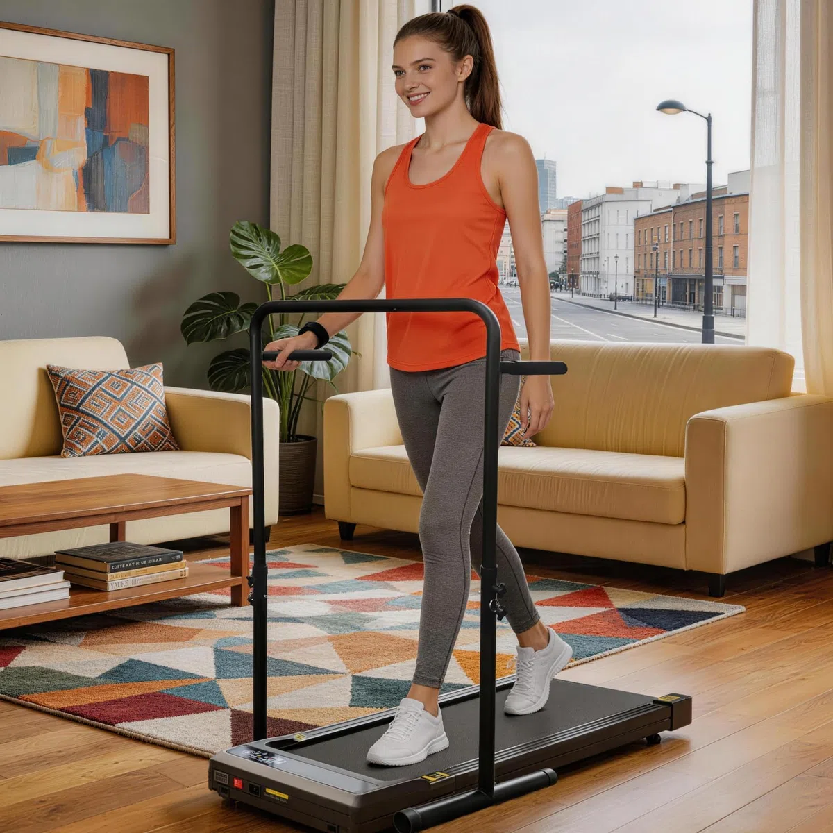 Manubrio Solo per Walking Pad, Maniglia per Tapis Roulant Piccolino Braccioli Regolabili in Altezza con Supporto per Telefono e Portabicchieri