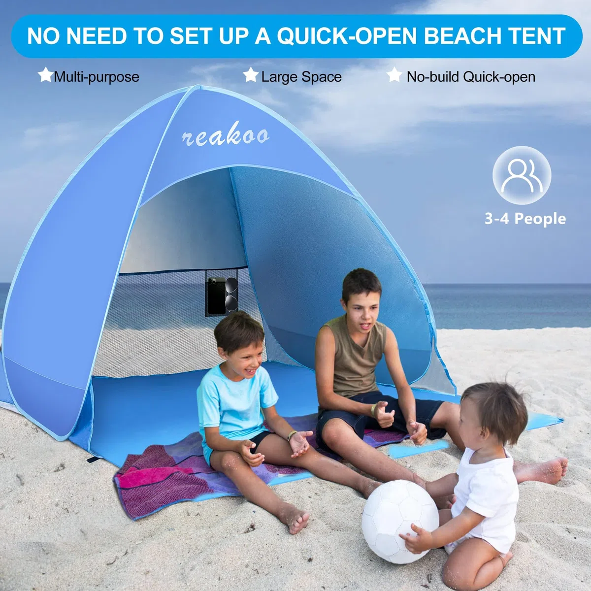 Tenda da Spiaggia Portatile, Protezione Solare UPF 50+ Tenda Spiaggia Pop Up, Automatico Leggero Tenda Mare Spiaggia