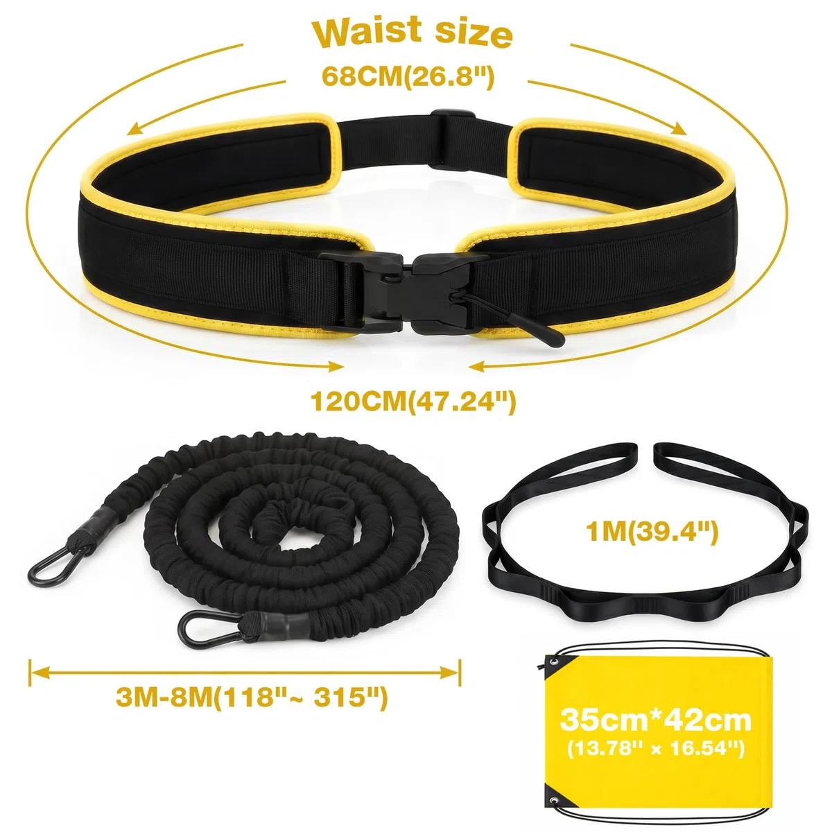 Cintura da nuoto premium per piscina per adulti, 3,5-8 m, con fasce elastiche, per nuoto per adulti, adatta per principianti e professionisti, per nuoto