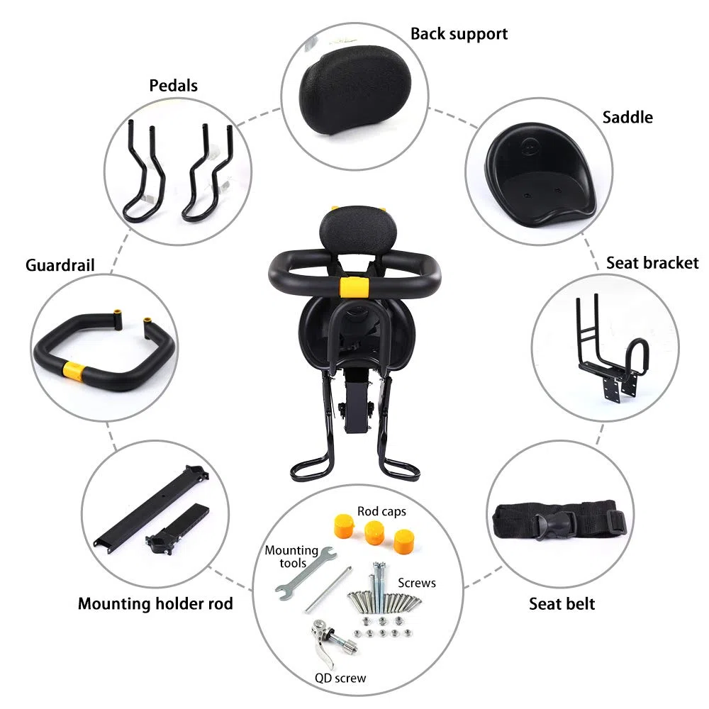 Gecheer Seggiolino per Bici per Bambini, Seggiolino per Bici da Montaggio per Bambini, Sedile Anteriore per Bambini, Adatto per Bambini da 8 Mesi a 7 Anni Sotto i 25 kg