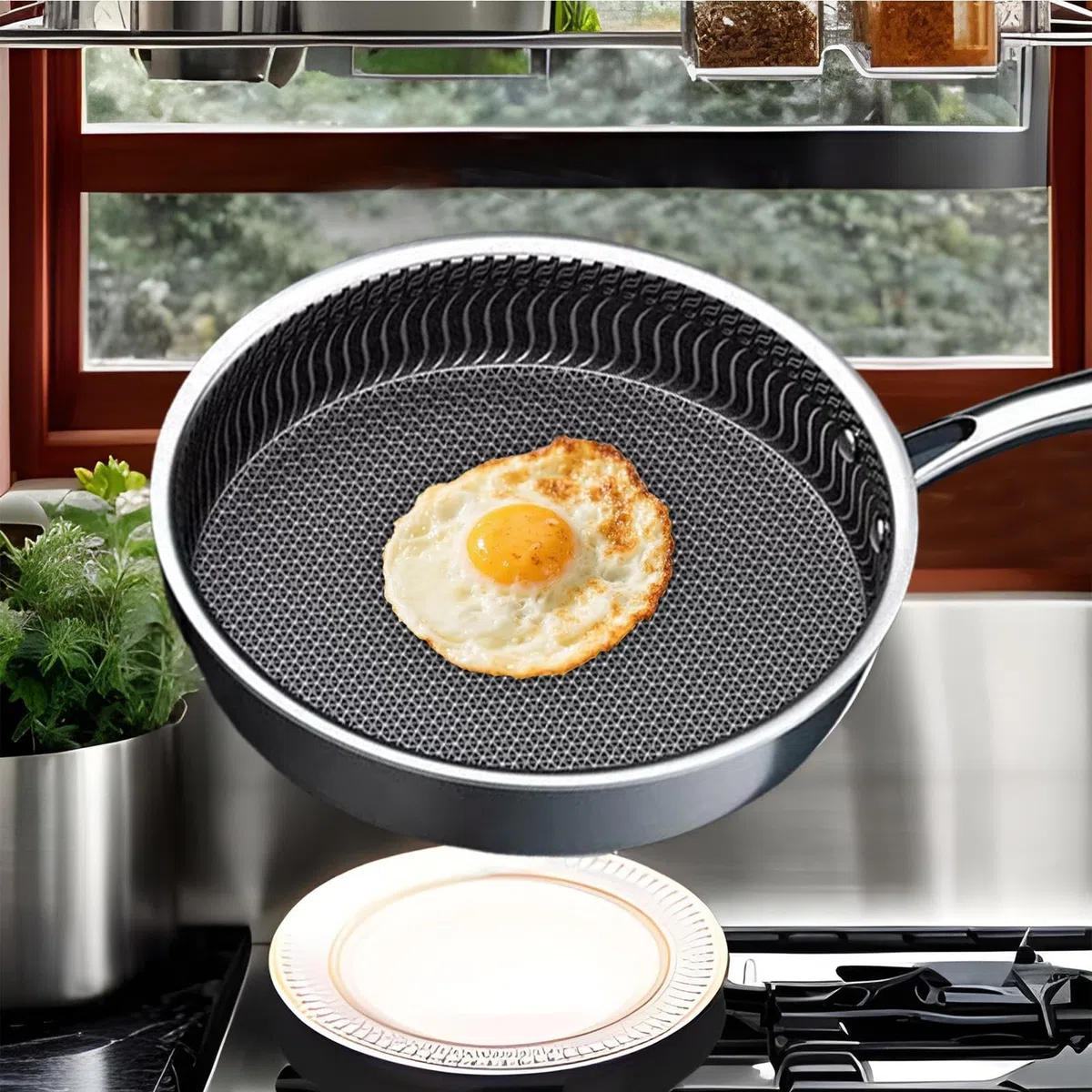 Padella antiaderente con coperchio, 50 x 30 x 8 cm, pentole in acciaio inox per fornelli a induzione, cucina, appartamento, ristorante, barbecue, campeggio all'aperto, preparazione quotidiana dei