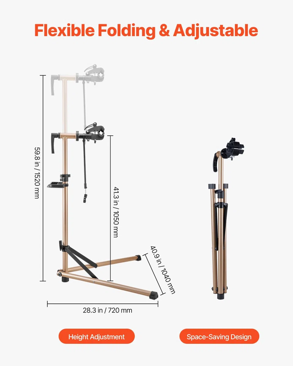 VEVOR Supporto per Riparazione Bici 1040 x 720 x 1590 mm Supporto da Lavoro per Bici Resistente, Capacità di Carico di 39,9 kg con Altezza Regolabile 1050 a 1520 mm e Vassoio Portautensili Magnetico