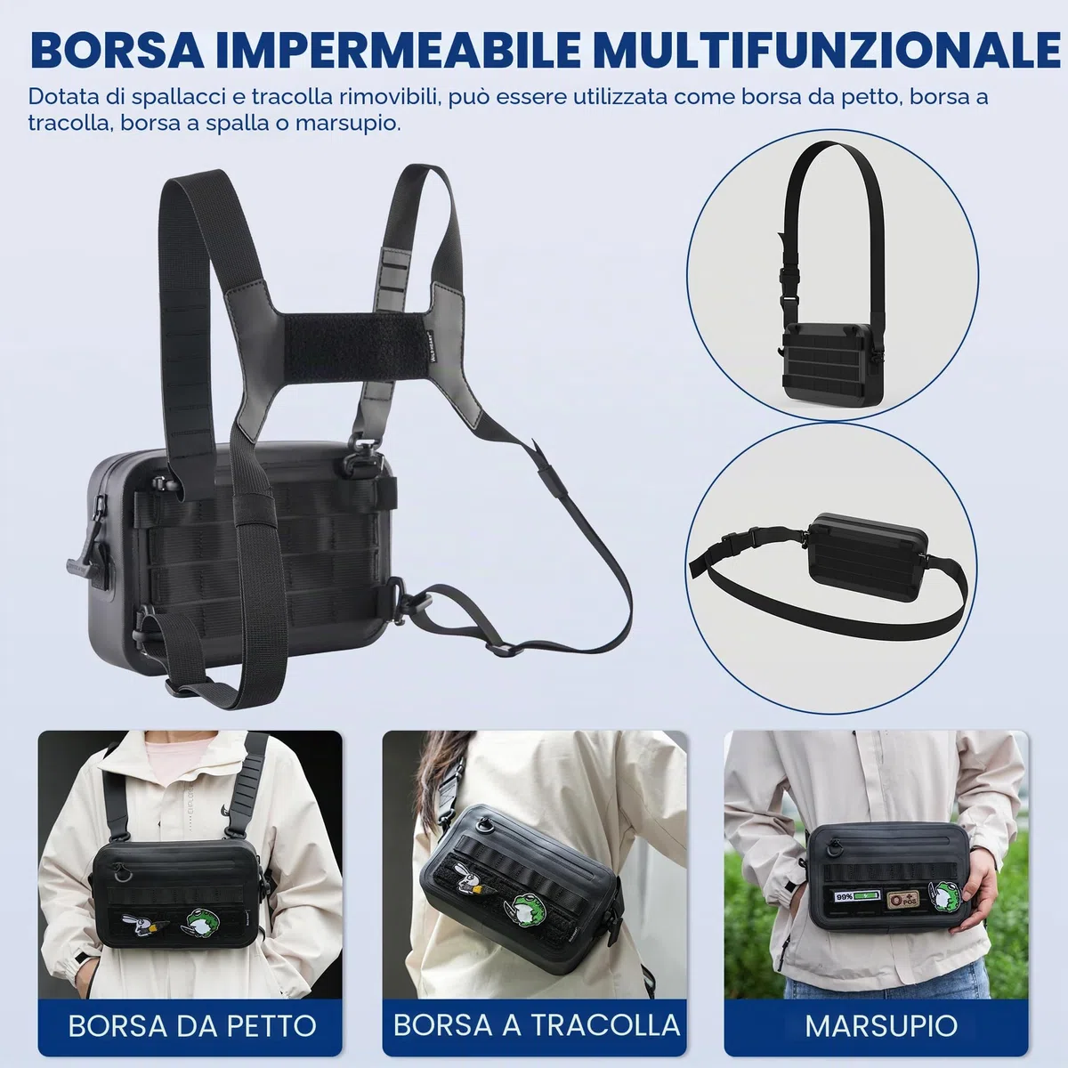 WILD HEART Borsa da Petto Sportiva per uomo Donna Borsa da Moto Multifunzione Tattica con Pacchetto Petto Completamente impermeabile per Attività all'aperto