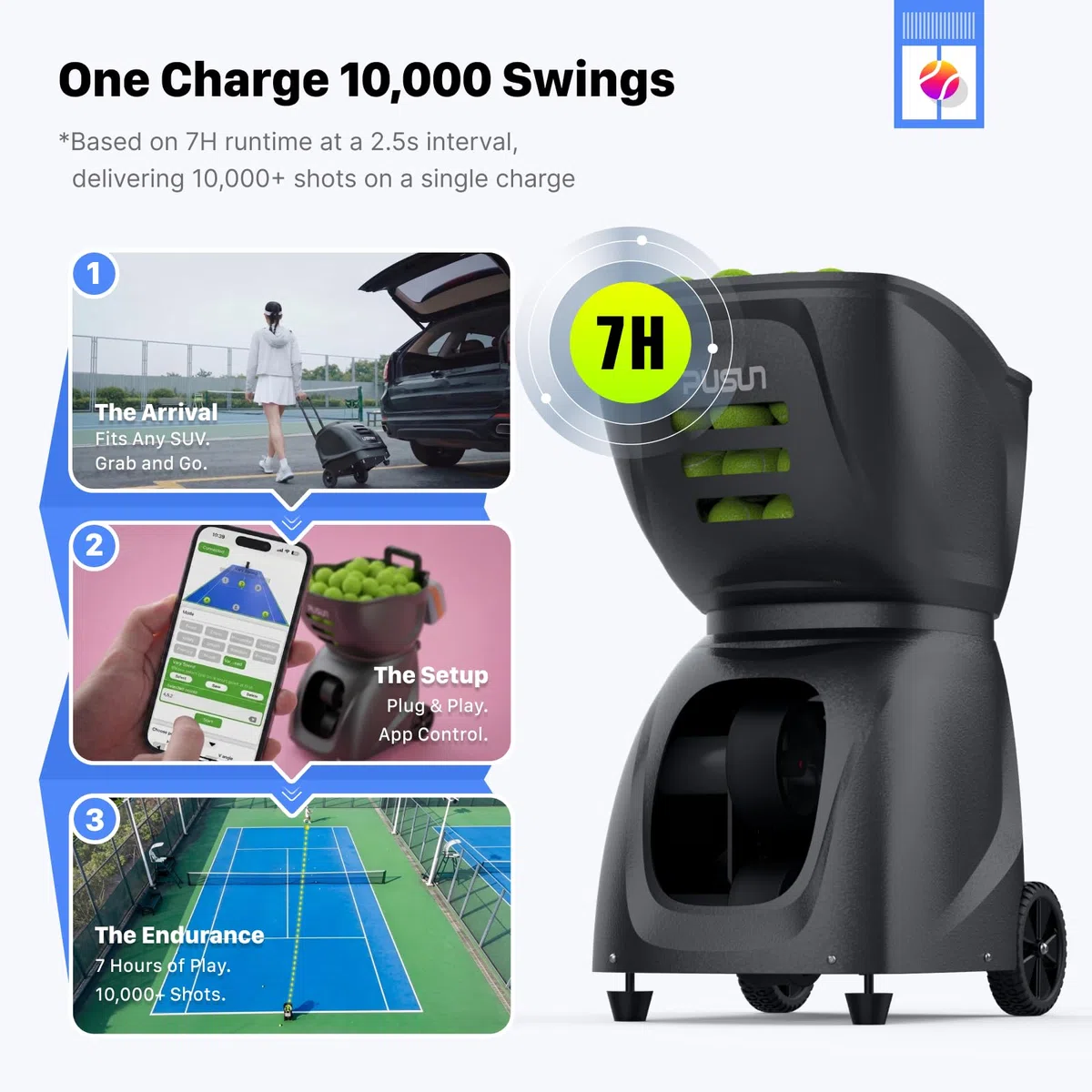 PUSUN PT-MAX C Flagship Tennis & Padel Ball Machine: App Control, 12 modalità di allenamento, oscillazione interna, 87 MPH, batteria 8H, capacità 120 palline, per tennis e padel per professionisti e