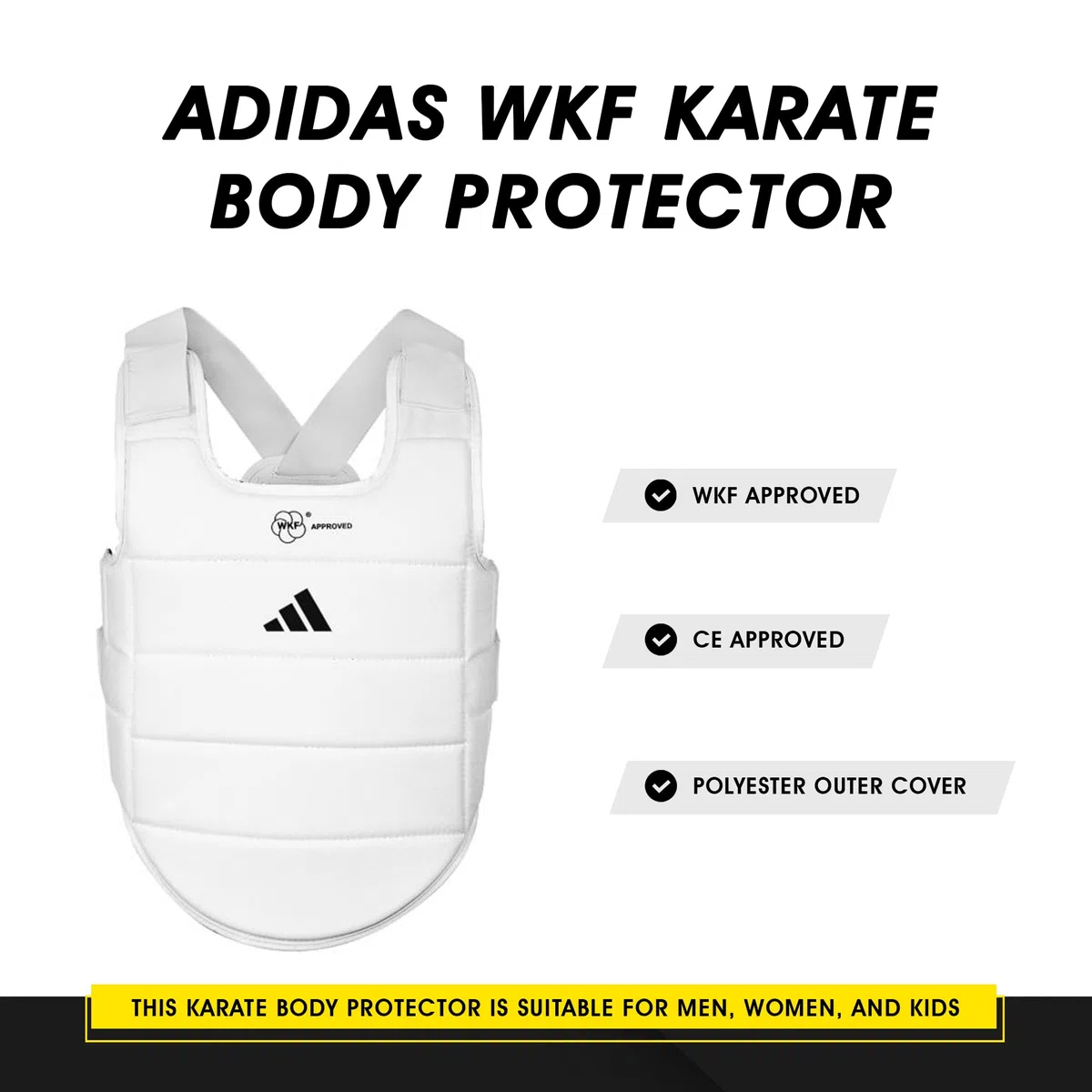 adidas Karate, protezione per il petto, per adulti, bambini, uomini, donne, approvata dalla WKF