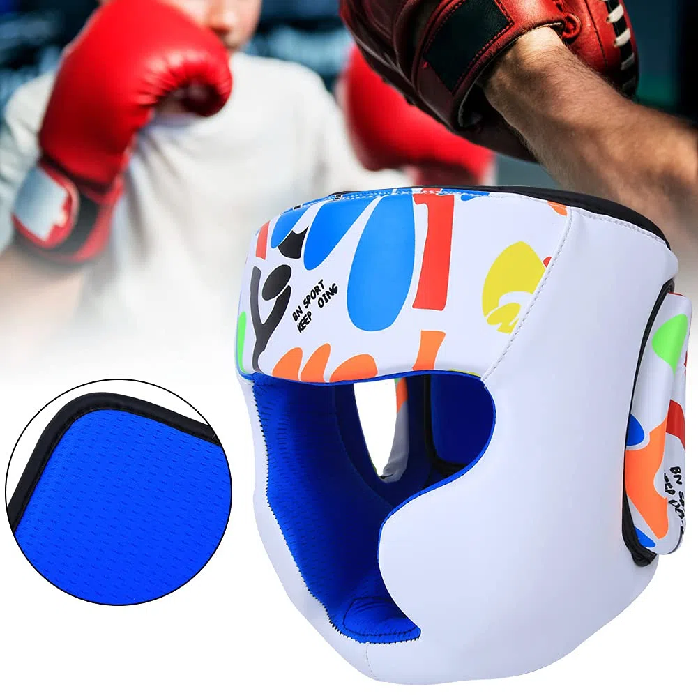 HERCHR Copricapo per Bambini Graffiti per Boxe, Protezioni per Teste di Kickboxing, Equipaggiamento Protettivo per Sparring, Muay Thai E Taekwondo(Bianco)