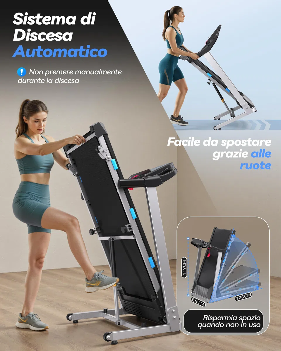 Cardirun Tapis Roulant Elettrico Pieghevole 3.5 HP con Cardiofrequenzimetro