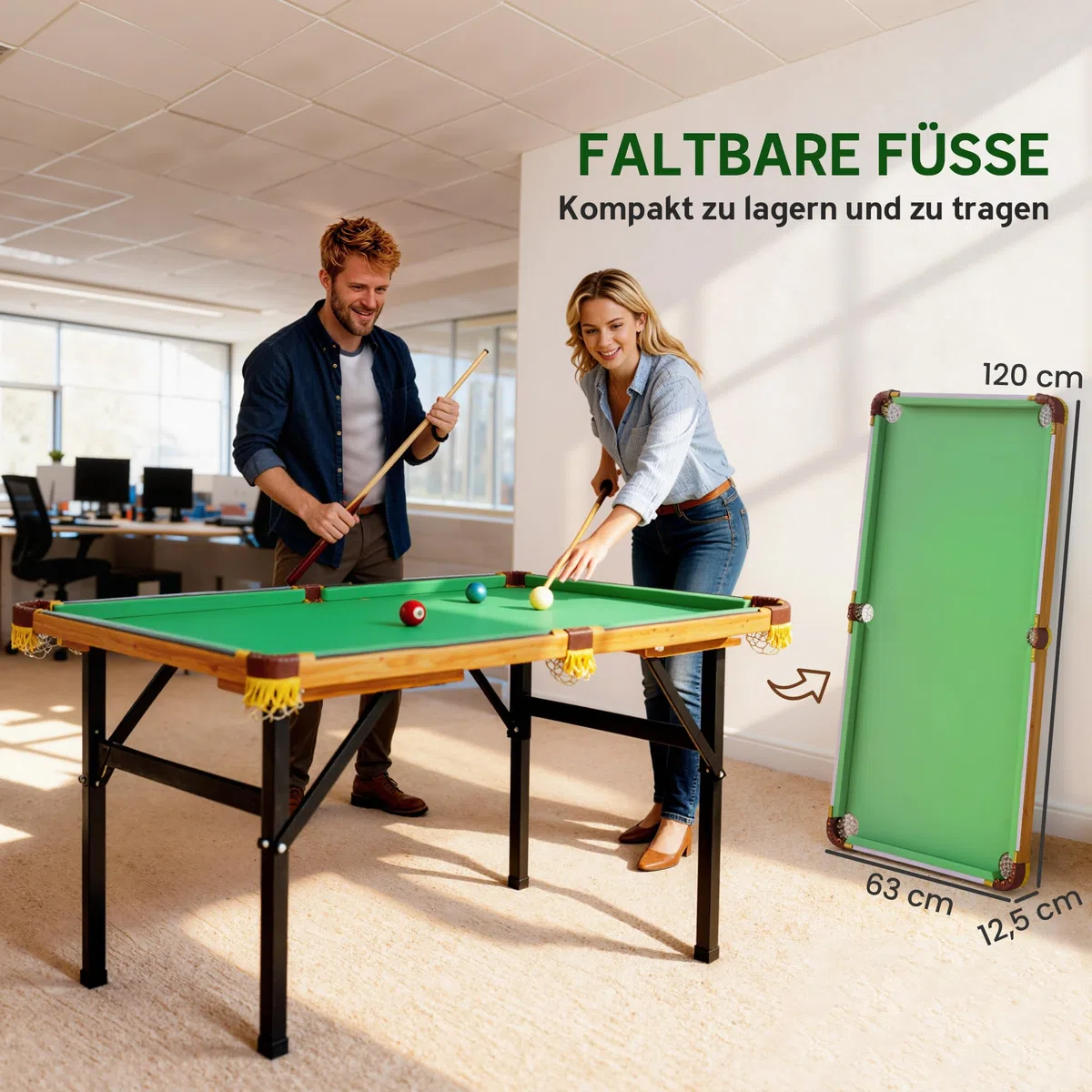SPORTNOW Tavolo da biliardo pieghevole, mini biliardo, con 2 stecche, 16 palline, gesso e triangolo, con spazzola per biliardo, tavolo da biliardo per adulti, 120 x 63 x 73,5 cm