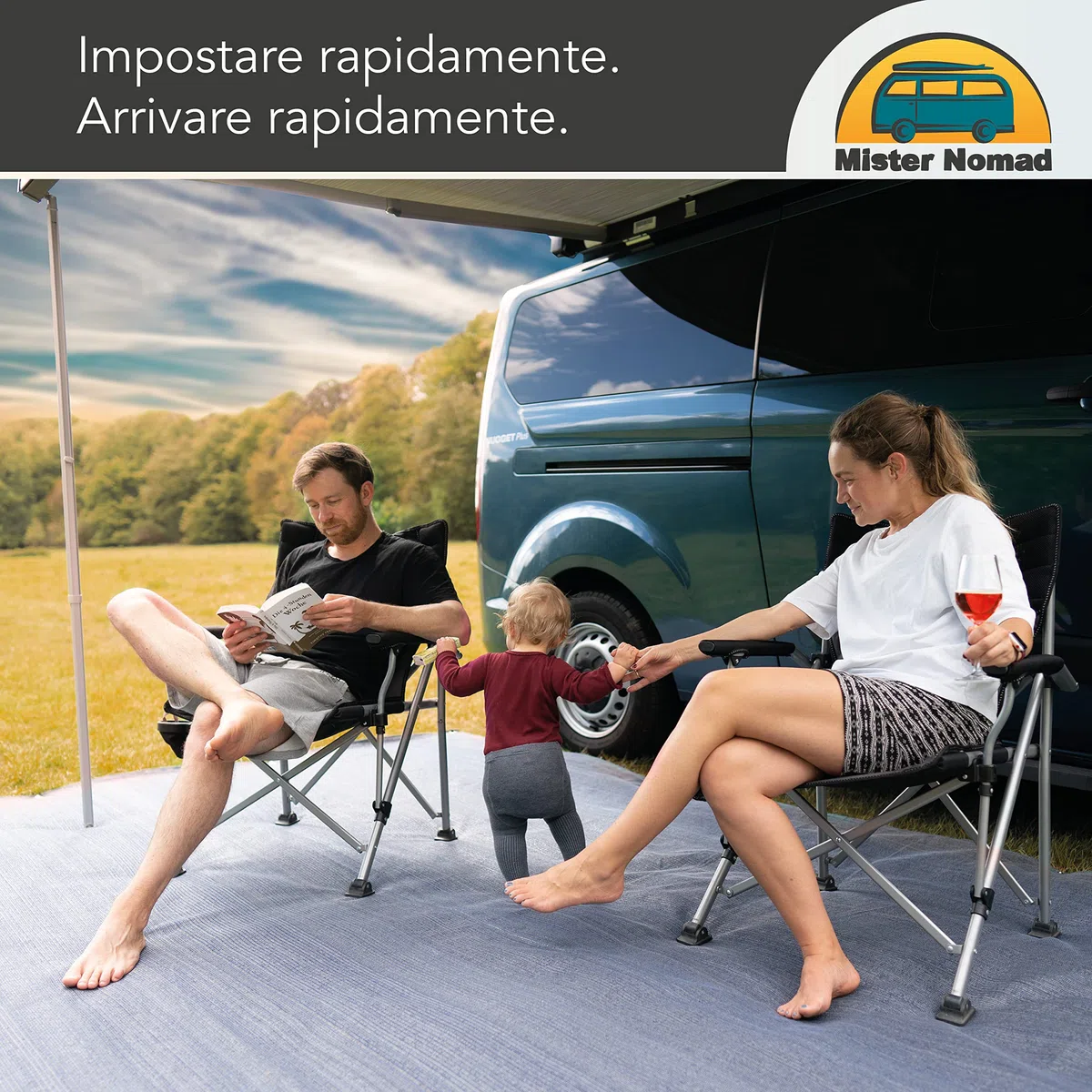 Mr Nomad stuoia campeggio 3,0 m x 2,5 m - tappeto da campeggio blu/grigio in polietilene, pavimento ideale per veranda con borsa per il trasporto, 4 picchetti a T e 12 chiodi in acciaio