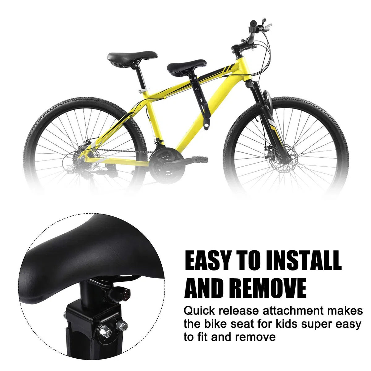 Seggiolino per Bici da Mountain Bike, Rimovibile, per Bambini di 2 – 5 Anni, Compatibile con Tutti Gli Adulti MTB (Sedile e Maniglia)