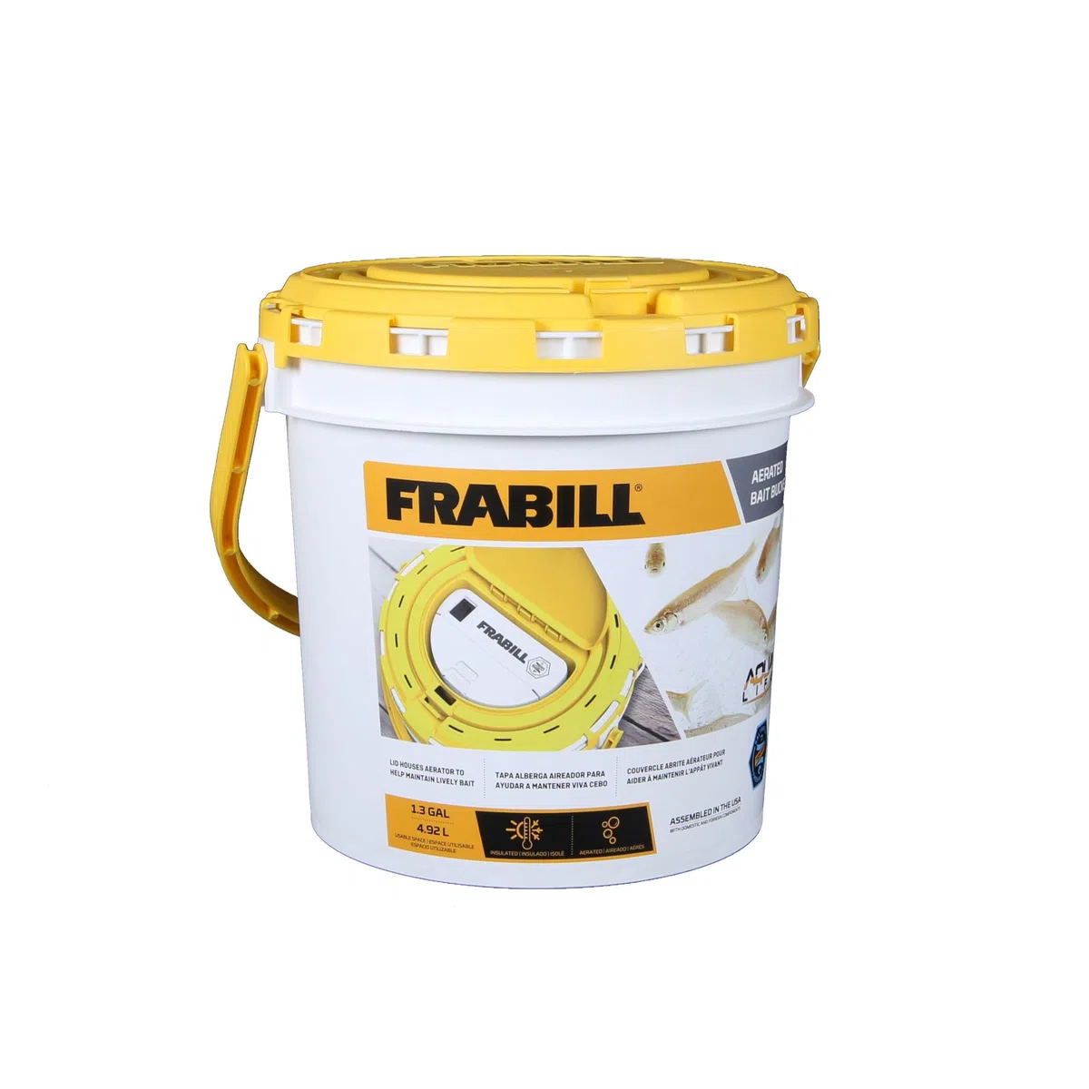 Frabill 4825 Attrezzatura da Pesca Contenitori per Pesci, Bianco e Giallo, 1.3 Gallons