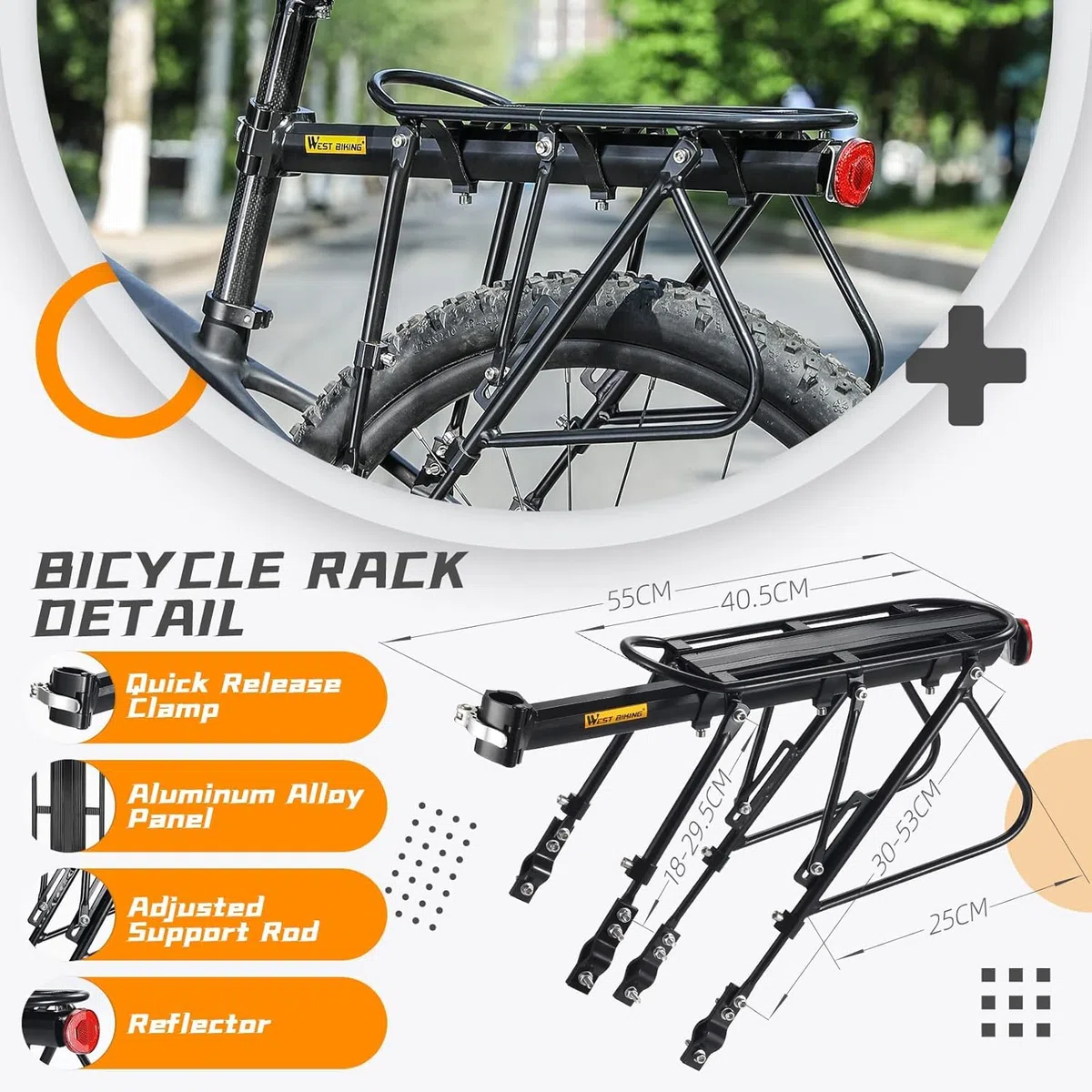 West Biking, portapacchi da bici, capacità 140,6 kg, solido cuscinetto universale regolabile, con poggiapiedi