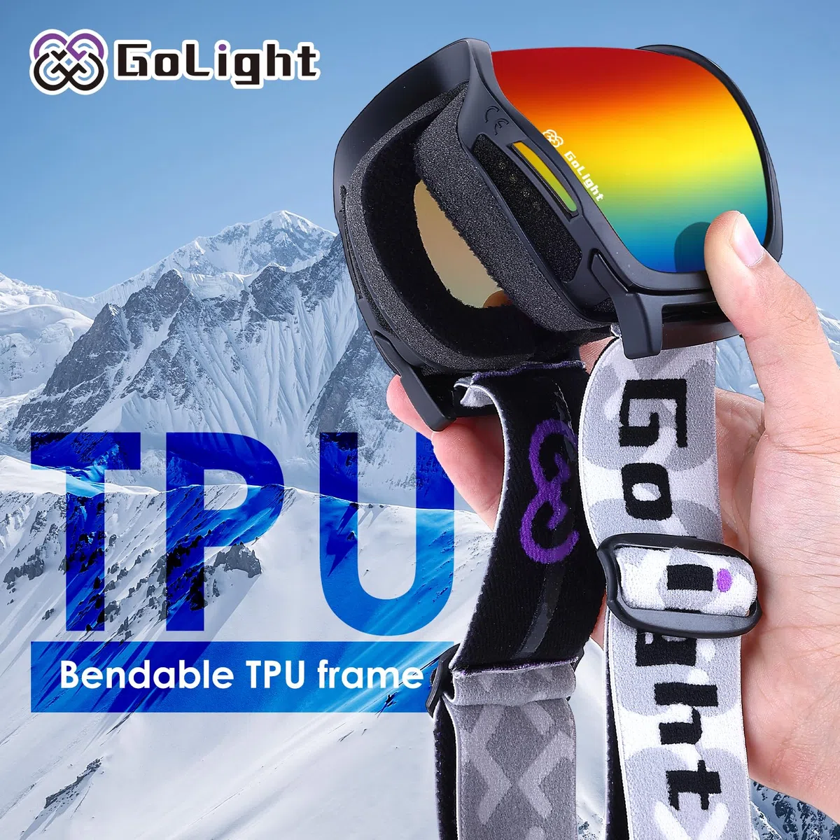 GoLight OTG Occhiali da sci YG-48 per snowboard, lenti sferiche, 100% protezione UV, anti-appannamento, occhiali da neve invernali OTG per uomini donne, motoslitta, sci, pattinaggio, marrone+revo