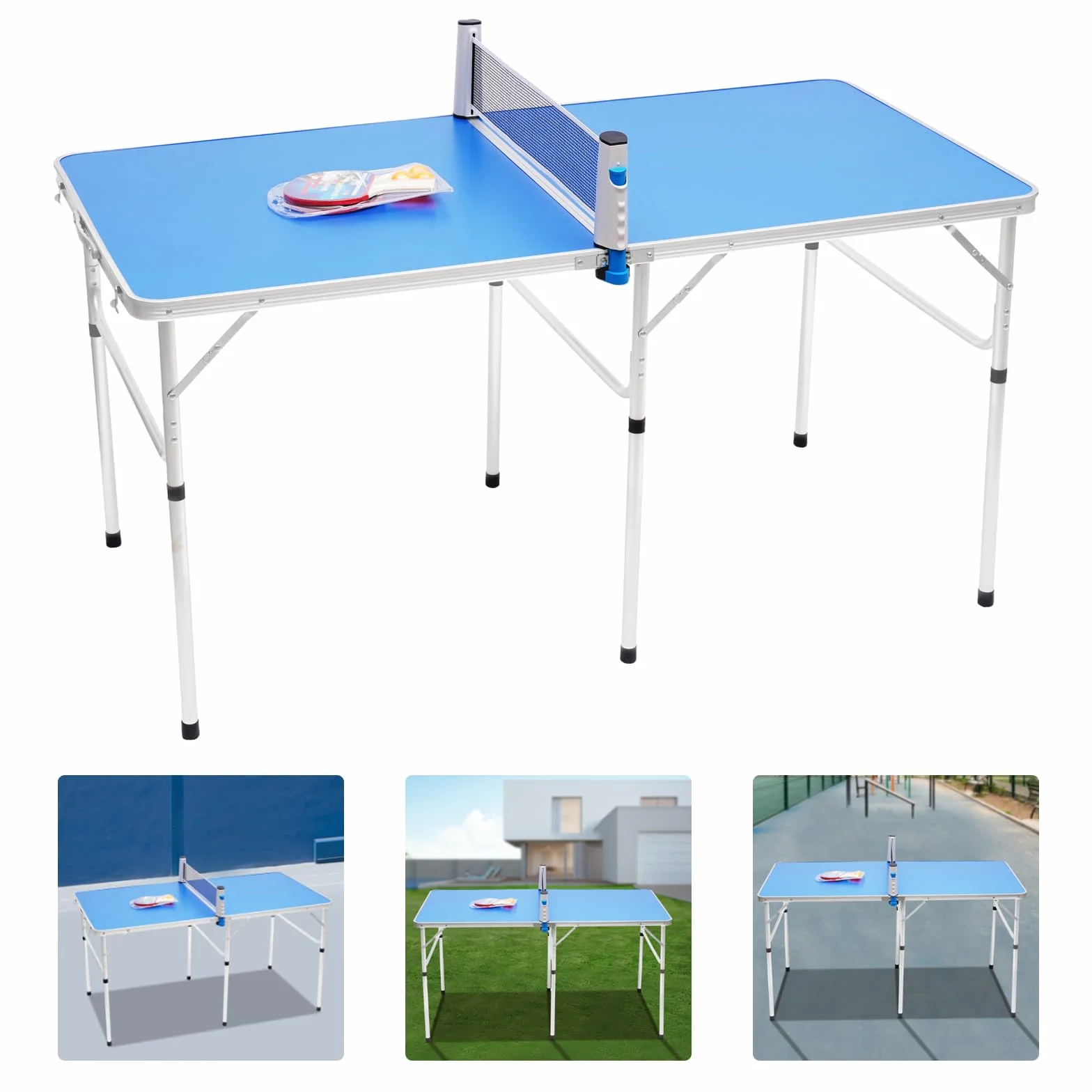 Tavolo da ping pong pieghevole, mini tavolo da ping pong, tavolo da ping pong pieghevole, per sport all'aria aperta, con 2 racchette e 3 palline, per interni ed esterni, 152 x 76 x 76 cm
