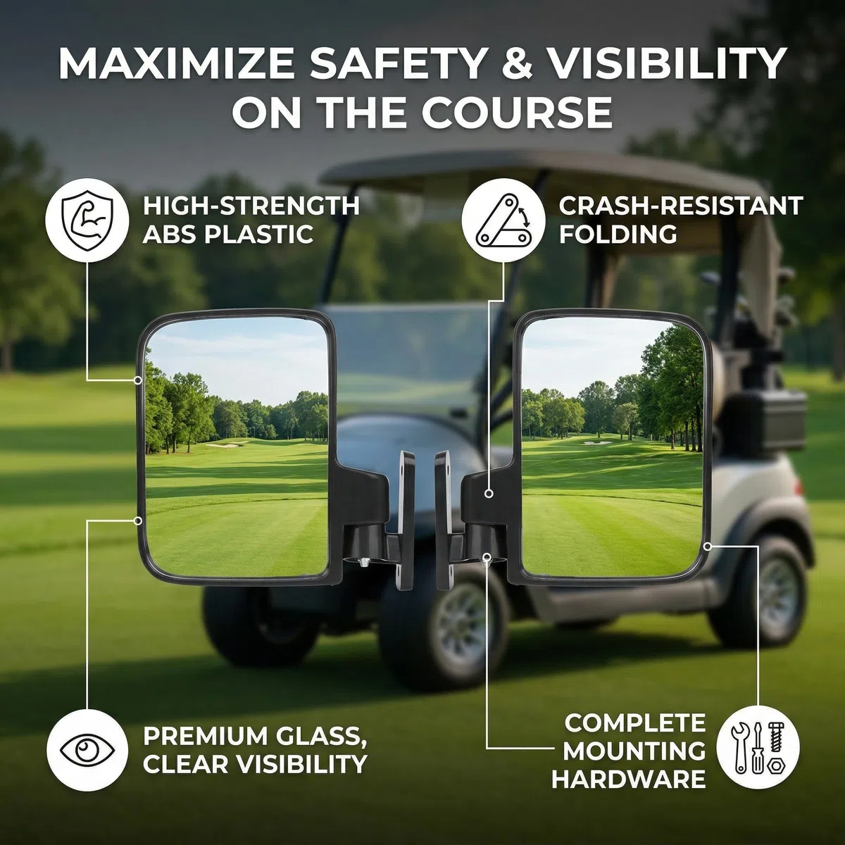 Jadeshay Specchietti Laterali per Carrello da Golf, Specchietto Laterale Convesso Retrovisore Esterno Pieghevole, Compatibile con Club Car, EZ GO, Yamaha