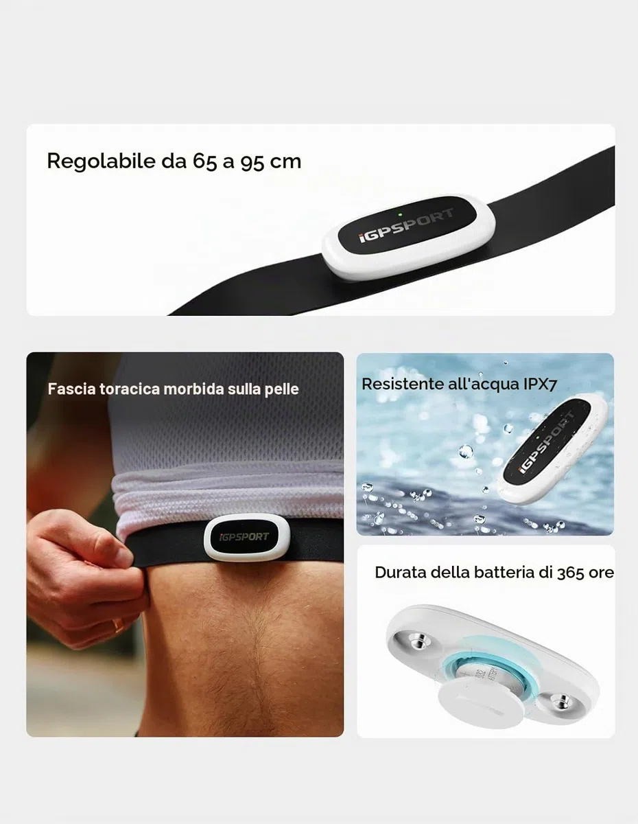 iGPSPORT HR50 Monitor di frequenza cardiaca Bluetooth & Ant+ con cinghia toracica per corsa, ciclismo, palestra e compatibile con Garmin Polar Wahoo - Nero