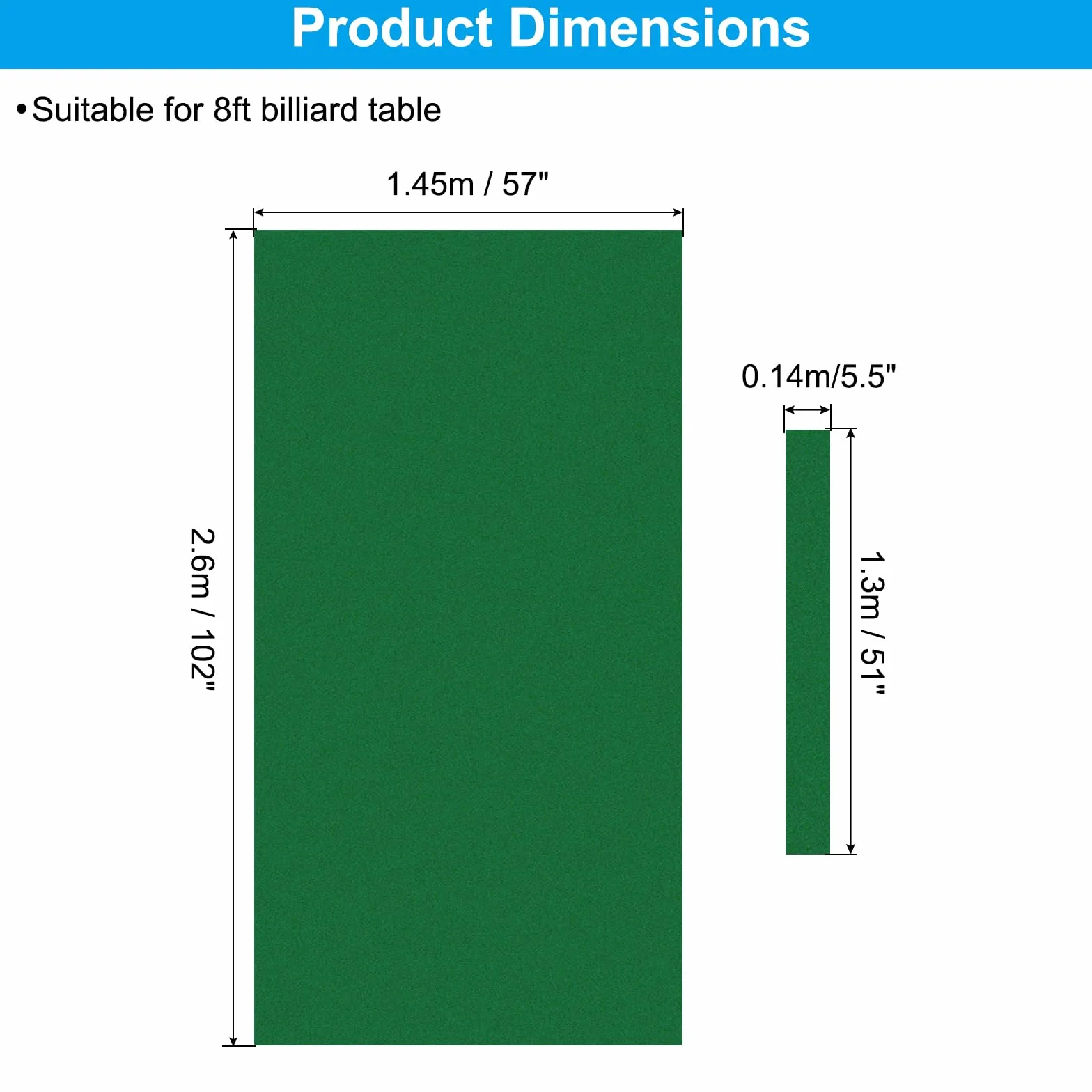 PATIKIL Tessuto per Biliardo 8ft, Feltro per Tavolo Biliardo Professionale con 6 Strisce Panno, Accessori Ricambio in Panno Biliardo per Bar Club, Verde