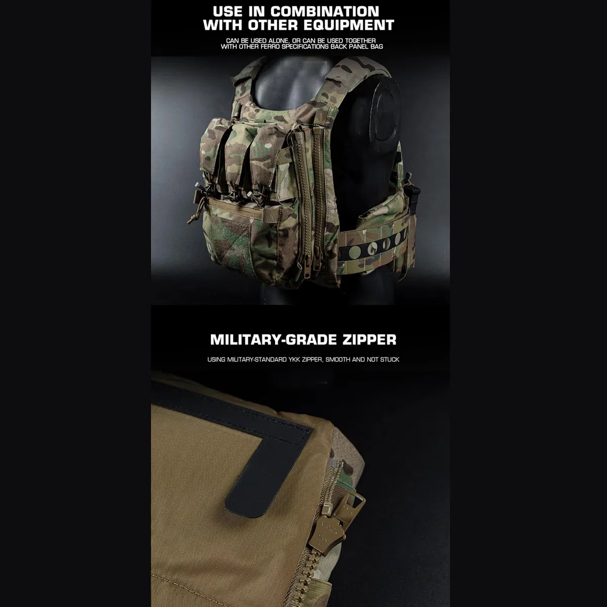 Gilet tattico con pannello posteriore borsa d'acqua con cerniera laterale Airsoft Plate Carrier adattatore MOLLE caccia Airsoft Gear