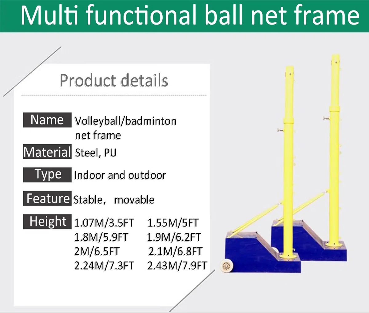 Rete da pallavolo Rastrelliera Multifunzionale per pallavolo/Badminton da Esterno con Ruote, 8 regolazioni in Altezza, Facile da Usare(Style4)