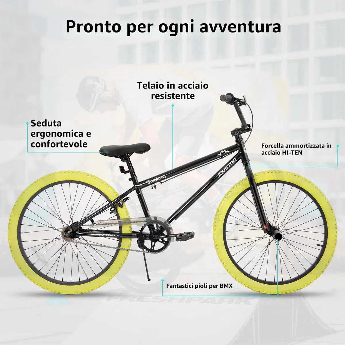 JOYSTAR Gemsbok Bicicletta BMX freestyle da 24 pollici per bambini dai 11 agli 14 anni, biciclette da 24 pollici per bambini, gialla
