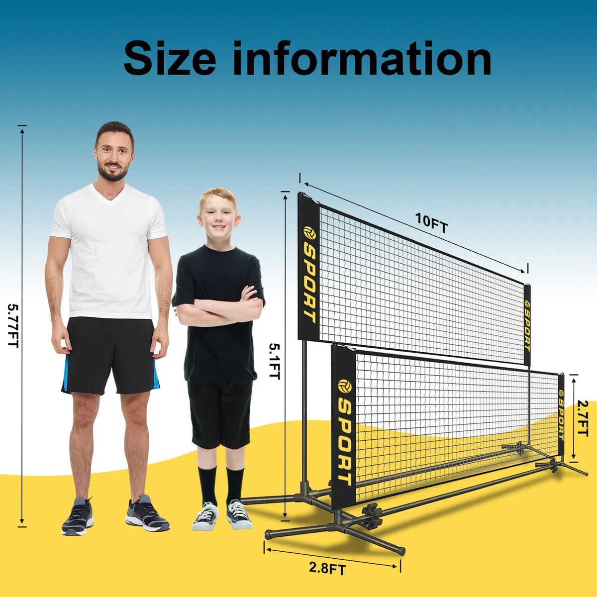 Mini rete da tennis portatile da 3 m con palla da pallavolo in gomma, pompa e borsa per il trasporto. Altezza regolabile 7,8 m, per rete da badminton, rete da pallavolo, rete da calcio, rete