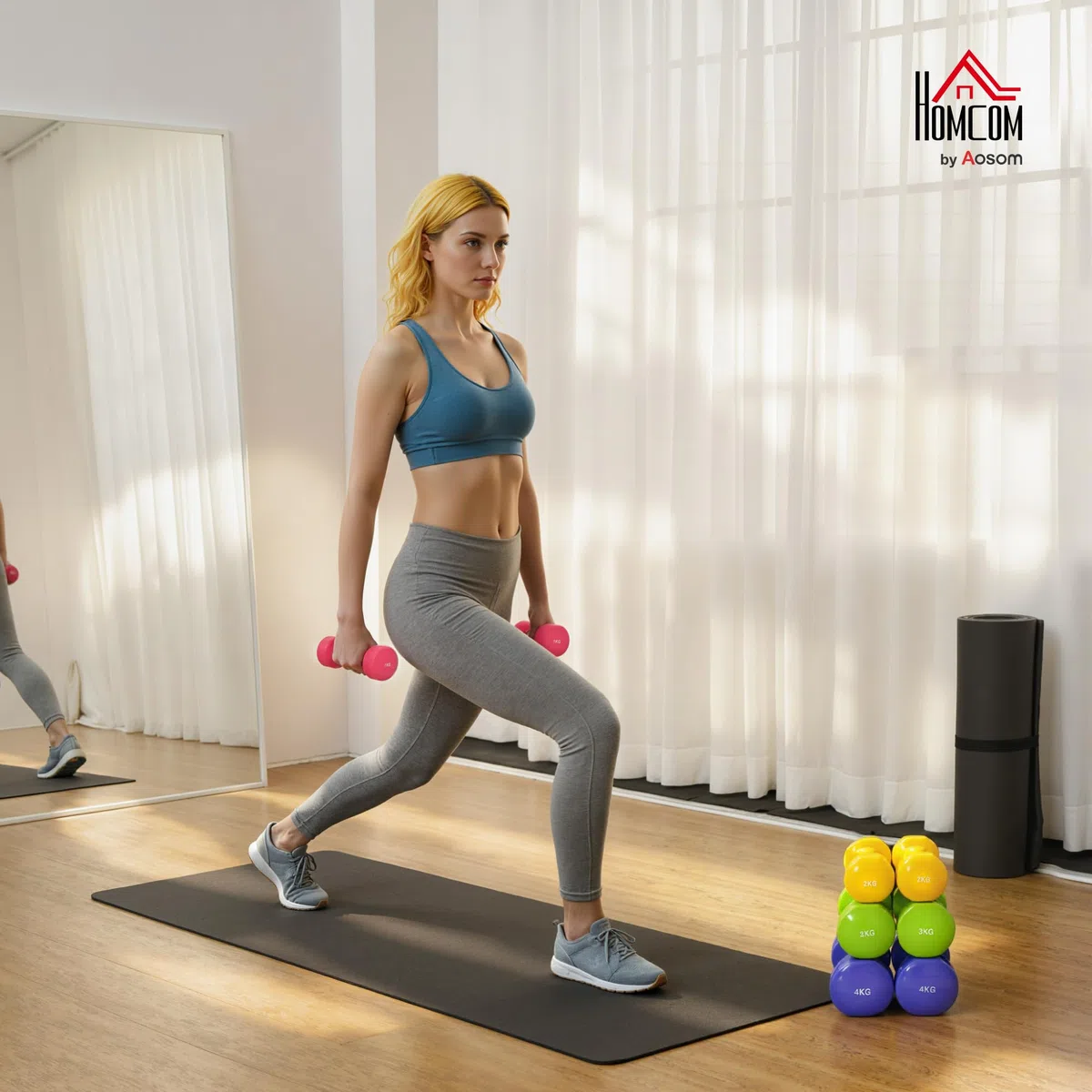 HOMCOM Set 8 Manubri da 20 kg con Design Esagonale, Pesi da Palestra in Acciaio e PU da 2x1kg, 2x2kg, 2x3kg, 2x4kg, Multicolore