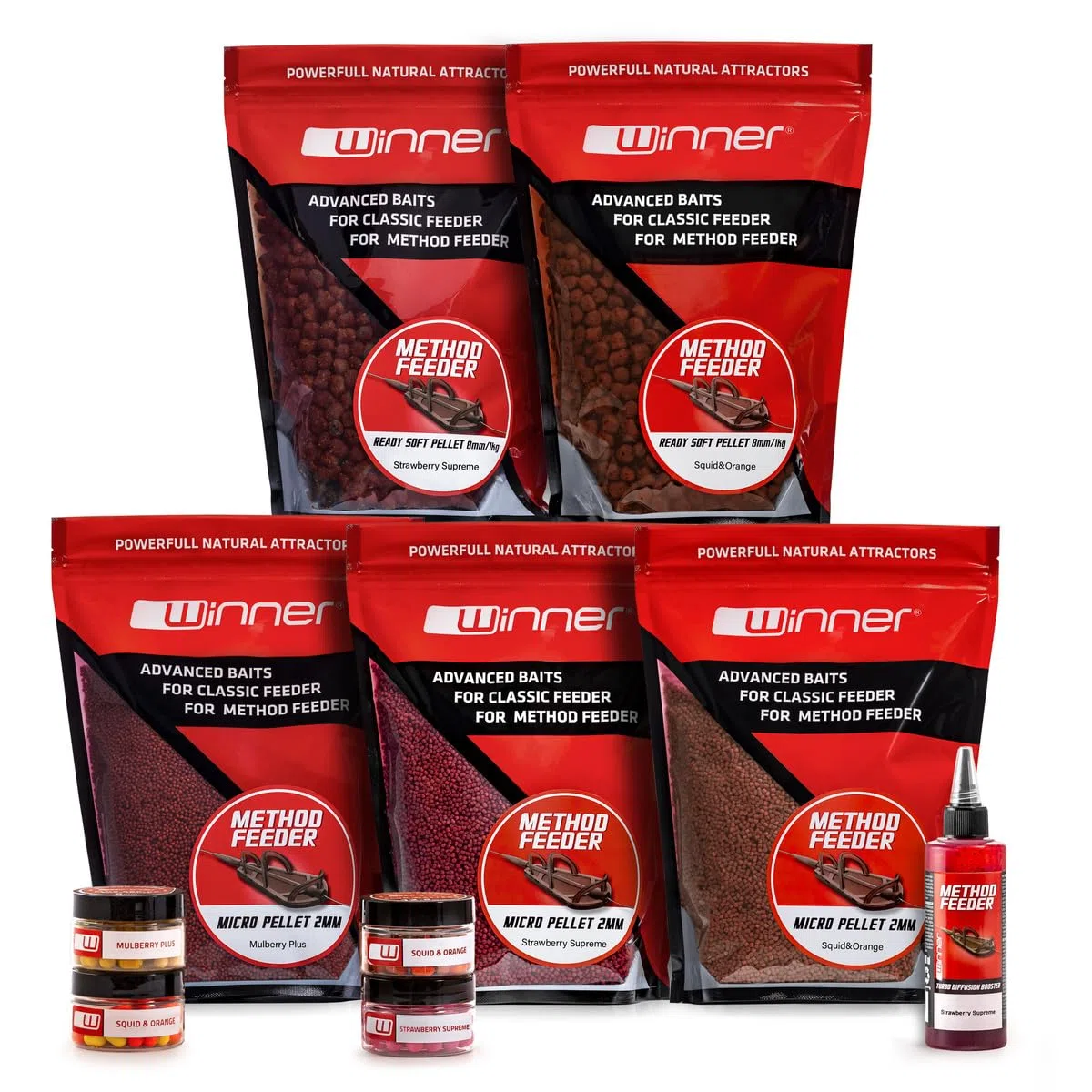 Tandem Baits Winner Set di 10 Weekend Method Feeder Fishing Box Fruit | Soft Pellet 8mm | Micro Pellet 2mm | Diffusion Turbo Dip | Fluo Wafters | Pop Up 8mm | Carpfishing Pesche Pesca Accessori Set Up