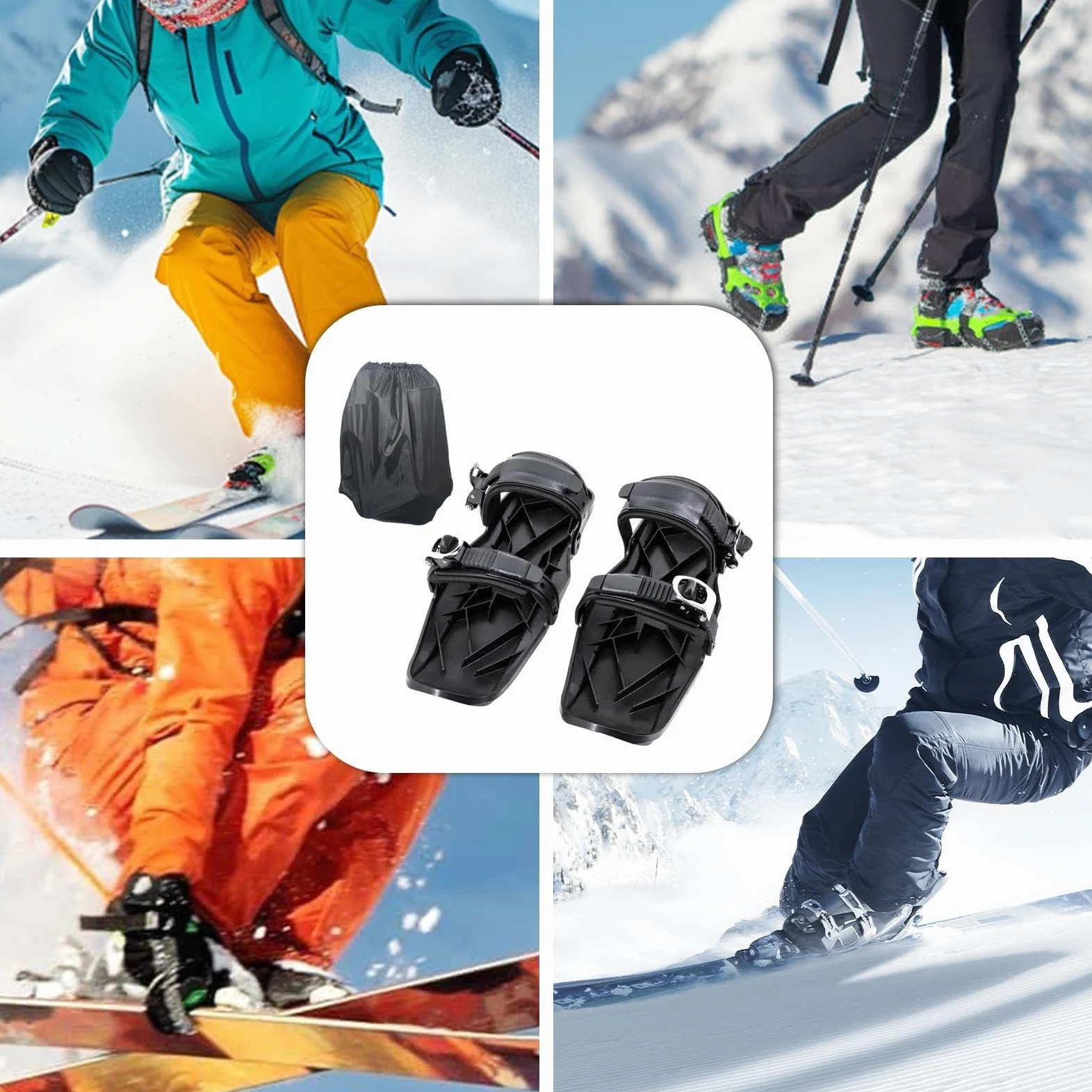 Snow Skate - Pattini da neve corti multifunzionali, racchette da neve antiscivolo regolabili, attrezzatura da sci invernale, leggera, include il trasporto, per uomini e donne e bambini da viaggio
