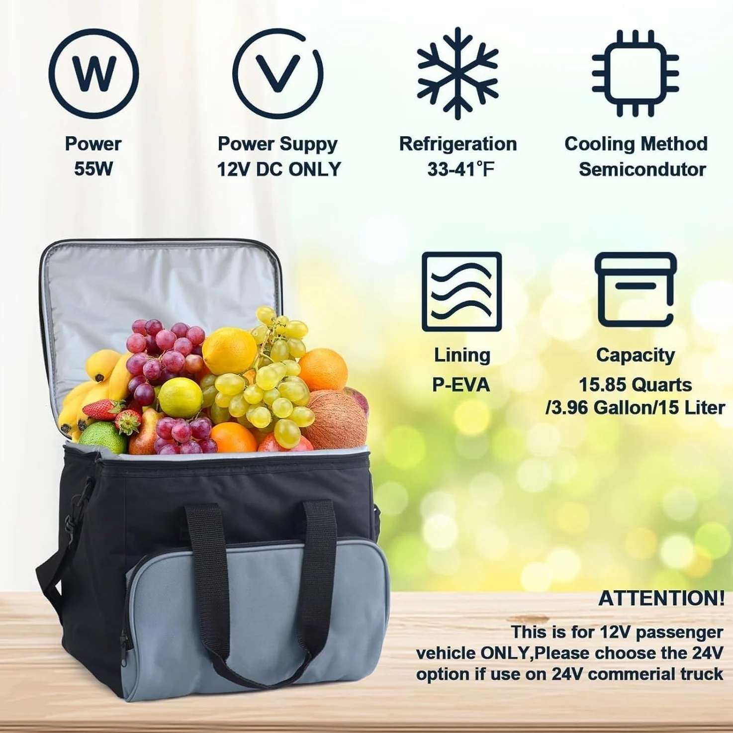 Borsa Frigo Portatile Da 15 Litri, Mini Borsa Frigo Da Viaggio, Plug-in DC Con Tracolla, Mantiene Il Cibo Fresco, Adatta For Auto, Camion, Camper, For Campeggio E Viaggi