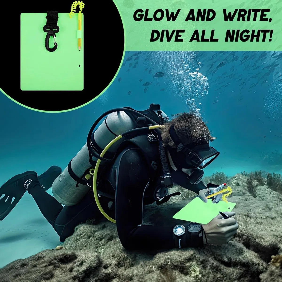 Générique Ardesia Immersione Attrezzatura subacquea impermeabile e luminoso | Blocco note Subaquatico Fosforescente per esplorazione Apnea, Grotta, Lago, Formazione, Subacquei Principianti