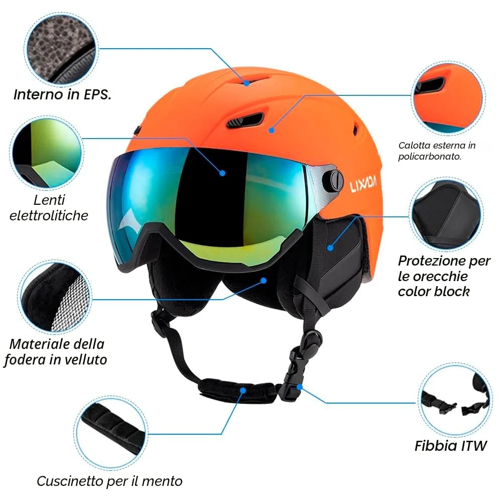 Lixada Casco da Sci Integrato Casco da Snowboard per Uomo e Donna con Visiera Rimovibile