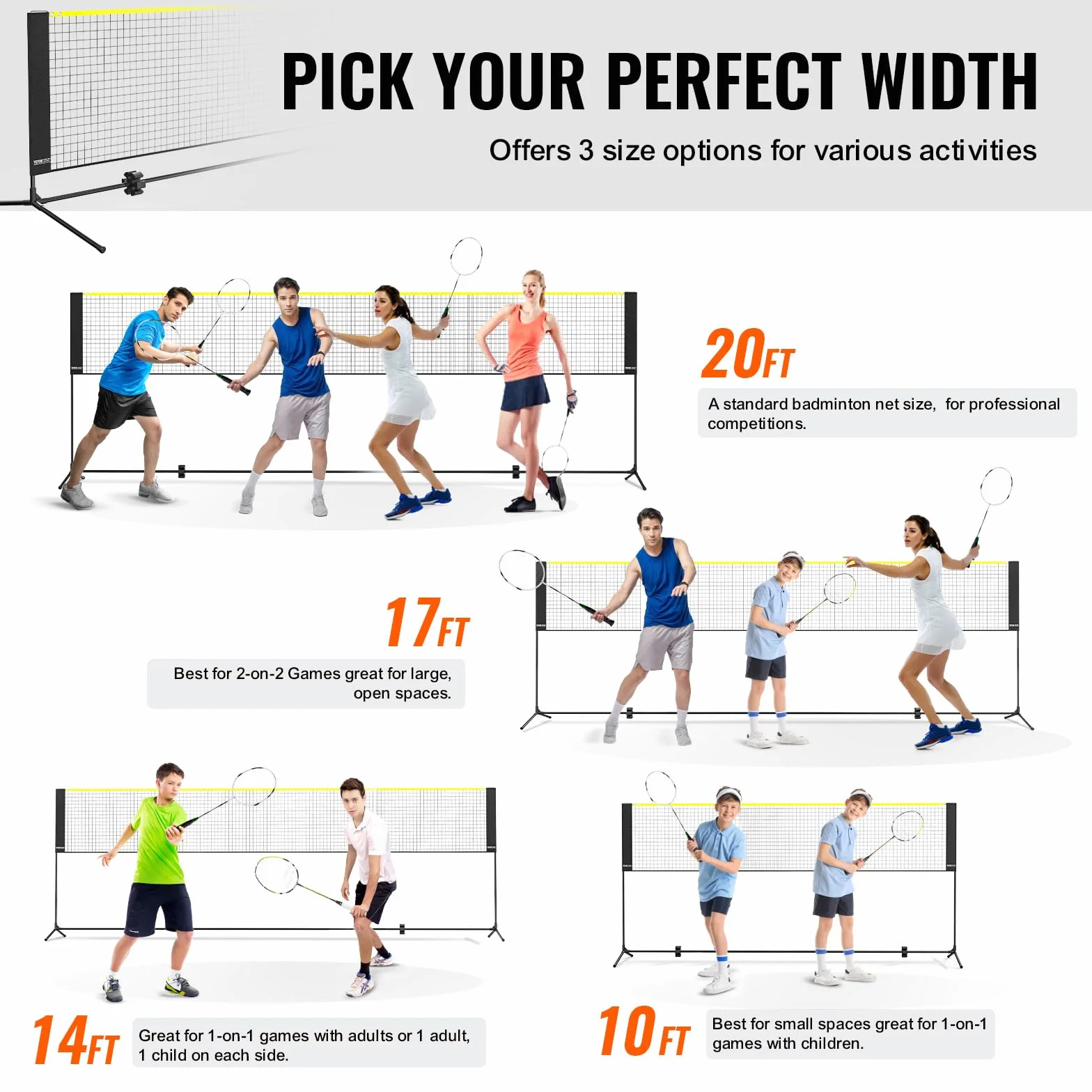 VEVOR Rete da Badminton Pallavolo Tennis, Set di Rete Nylon Portatile, Regolabile Altezza, Rete Pickleball Pieghevole, Facile da Installare con Pali Borsa, Uso Interno Esterno, 606 x 155 x 103 cm
